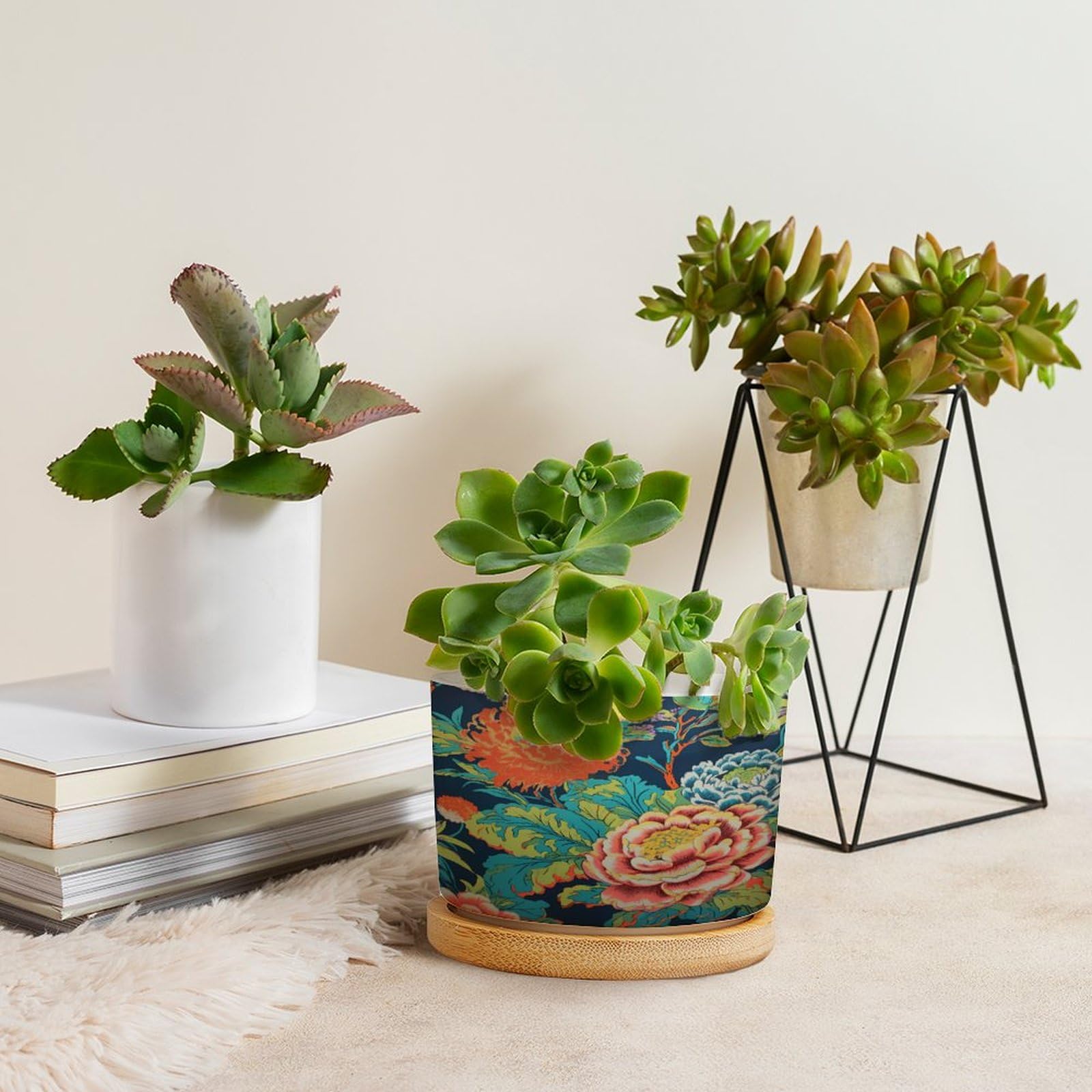 ♡HOOPEY♡  BRUYU5SE Blue Pink Chinoiserie Floral Ceramic Planters Flower Pots