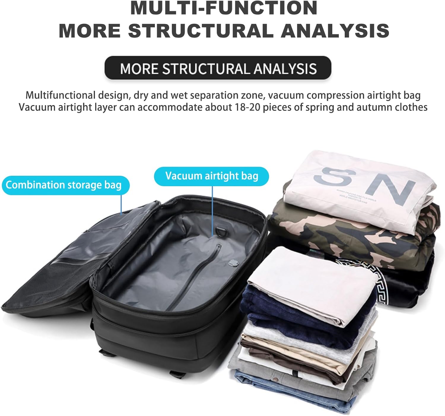 Vacuum Vacpack Backpack for Travel with Pump (Black) - Image 6