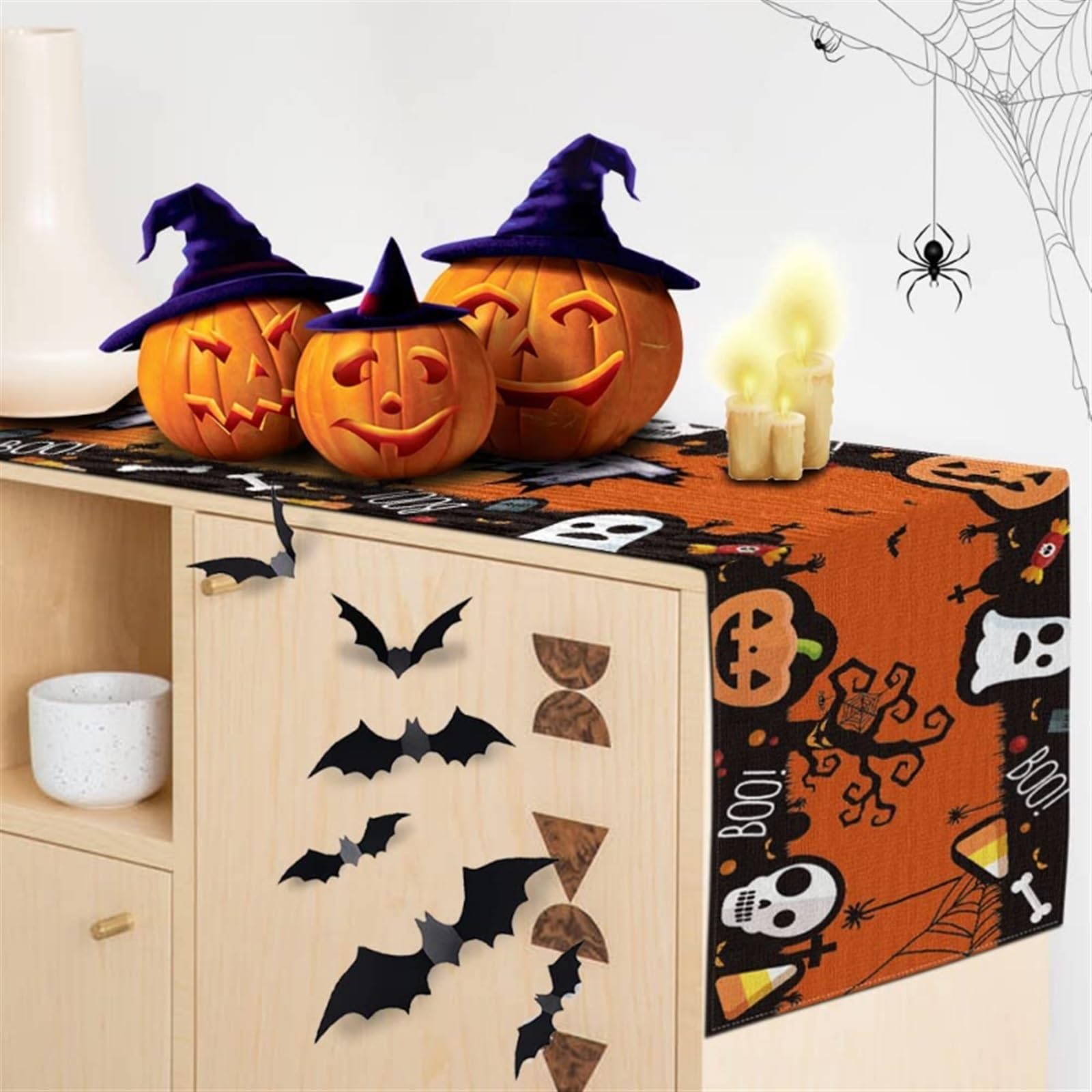 Bieżniki na stół świąteczny na Halloween, dla przyjaciół na imprezę domową, rodzinny obiad zbierający dekoracje stołu na zewnątrz Wystrój stołu(B,200x33cm)
