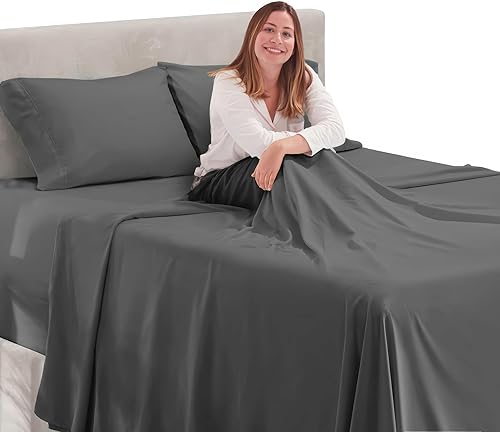 Miniatura 6 de Hearth & Harbor Juego de sábanas de lujo de 4 piezas (gris piedra carbón, microfibra), bolsillo profundo, se adapta a colchones de hasta 24