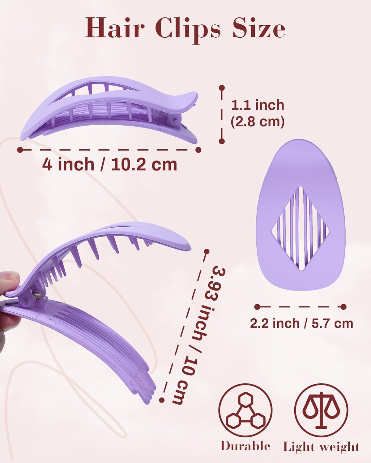 6 Pcs Flat Hair Claw Clips,4.1"Nonslip Large Round Lay Hair Clips for Women,Strong Hold French Clips for Thick Thin Hair Yoga Driving - Image 3