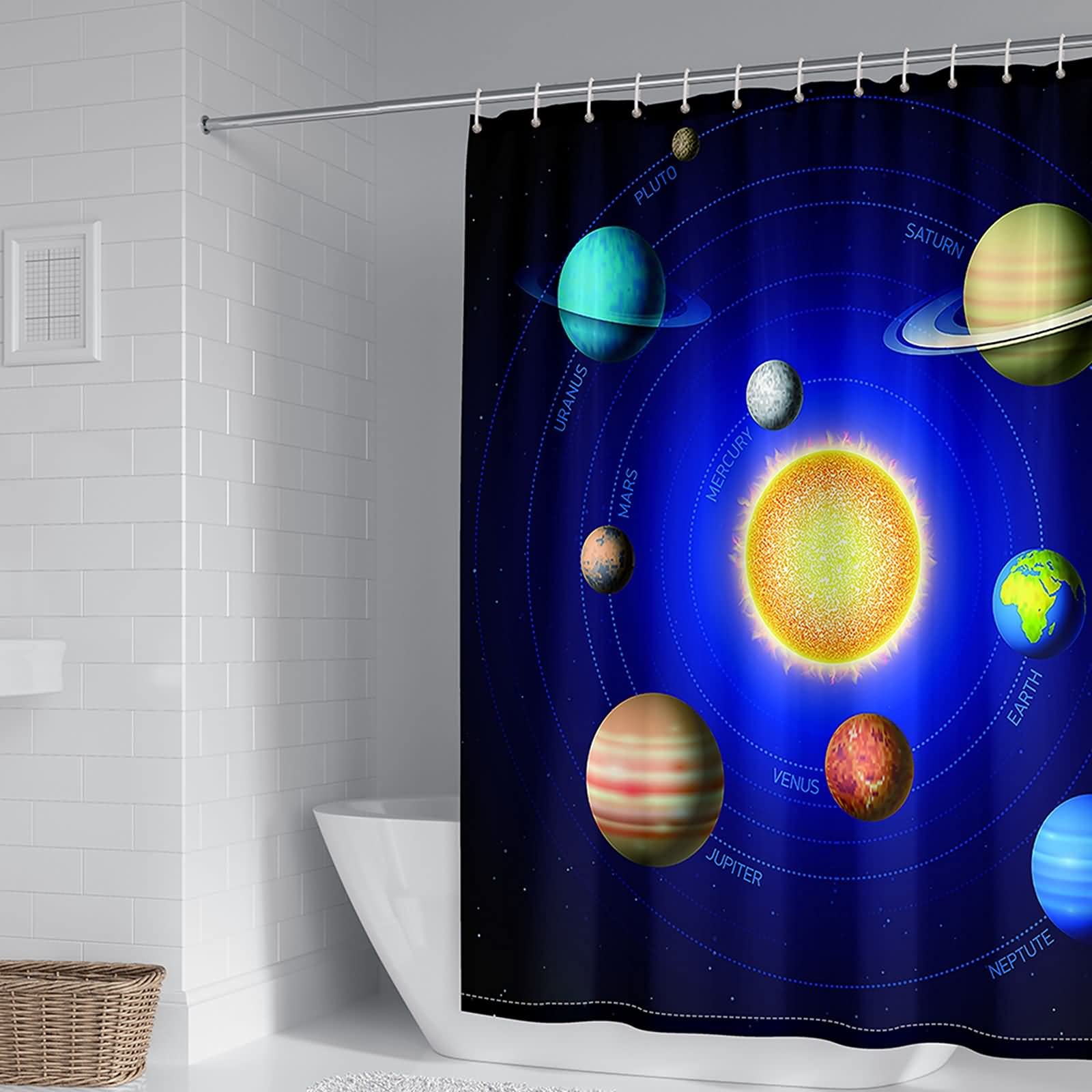 Cortina de ducha decorativa, decoración de bañera, diseño de planetas, poliéster, multicolor, 60 pulgadas de ancho x 80 pulgadas de alto, decoración de baño