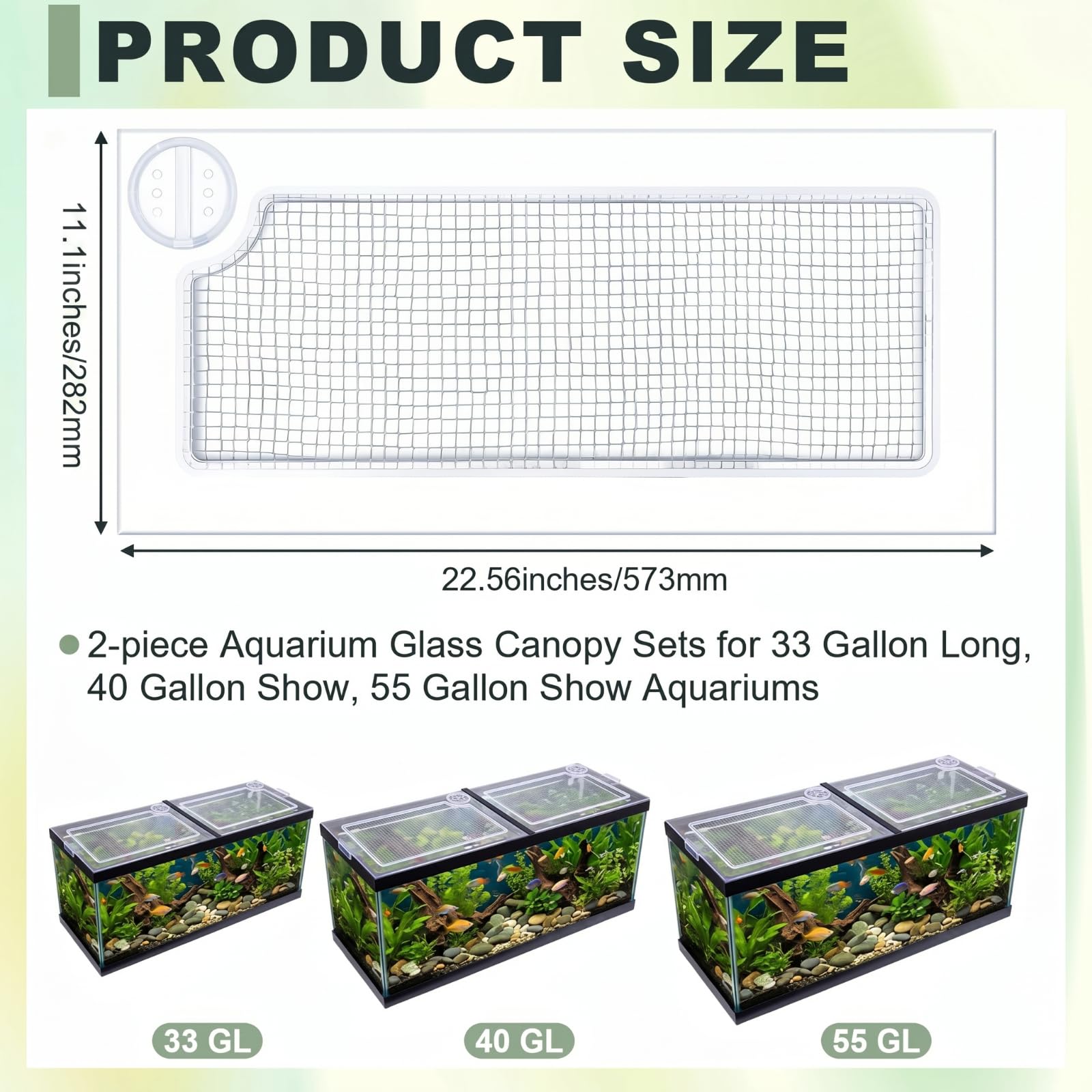 Sieral Lot de 2 auvents transparents pour aquarium et réseau intégré avec 30 clips supérieurs en polycarbonate 57 x 28 x 0,5 cm pour couvercles d'aquarium de 200/290/380 gallons avec support central