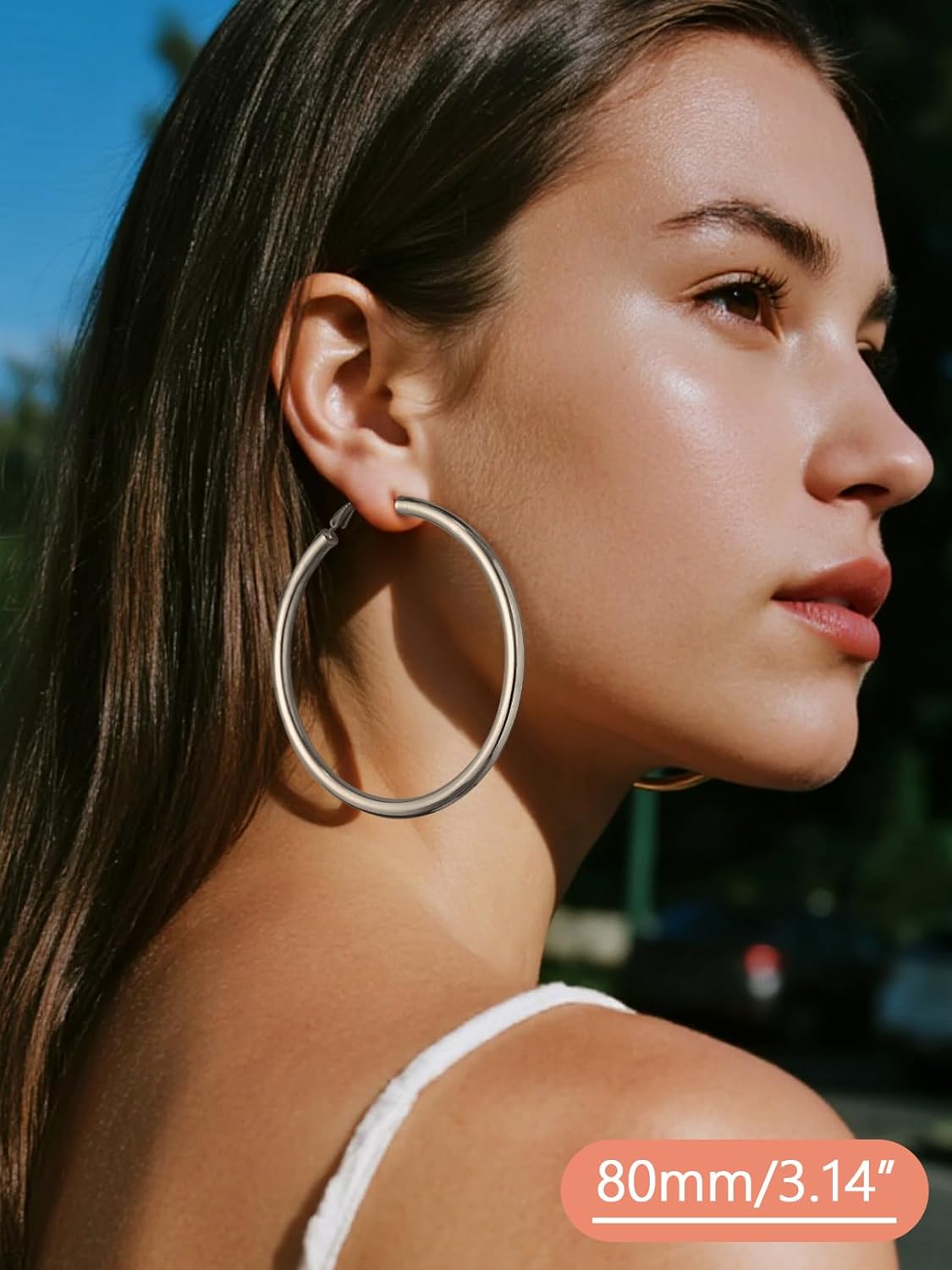 FaithHeart Chunky Hoop Earrings for Women, Silver/Black/14K Gold Plated Stainless Steel Earrings 5mm Thick Hollow Tube Hoops Hypoallergenic Lightweight Earring 20/30/40/50/60/70/80mm - Image 3