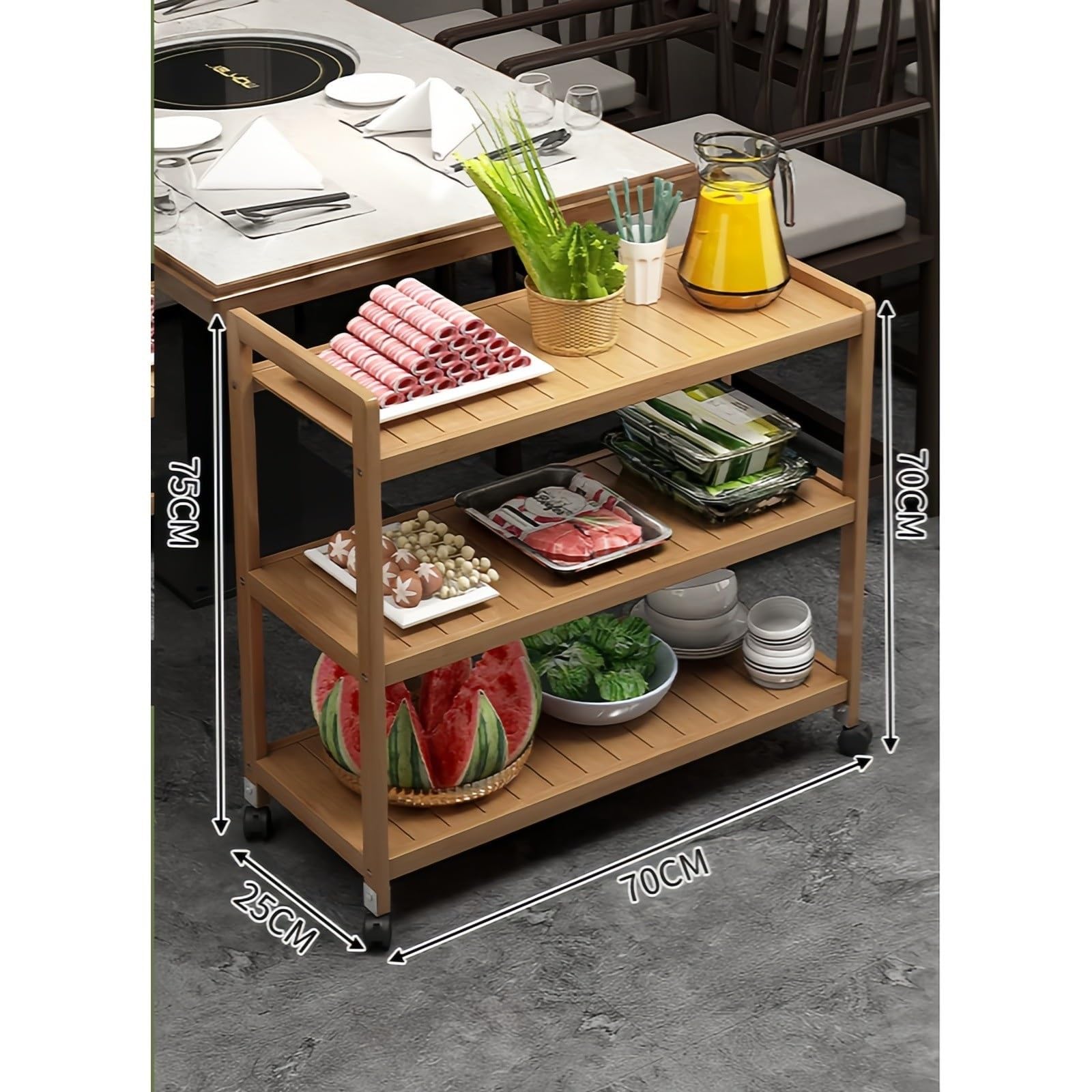 Carrello da cucina Carrello portaoggetti con ruote a 3 livelli Scaffale mobile for cucina e ristorante for sala da pranzo(Yellow,Grande)
