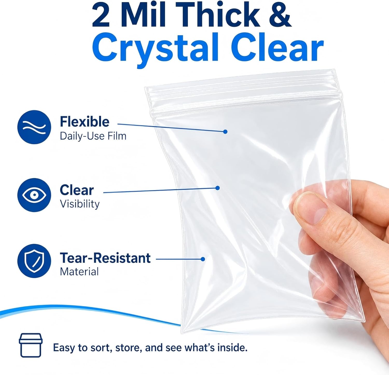 200 Pack Small Plastic Bags For Jewelry, Mini Baggies 4 Assorted Sizes. 2x3 3x3 3x5 4x6 Inch 2 Mil Thick Poly Zipper Lock Bags Clear for Jewelry, Bead, Crafts, Small Parts Storage