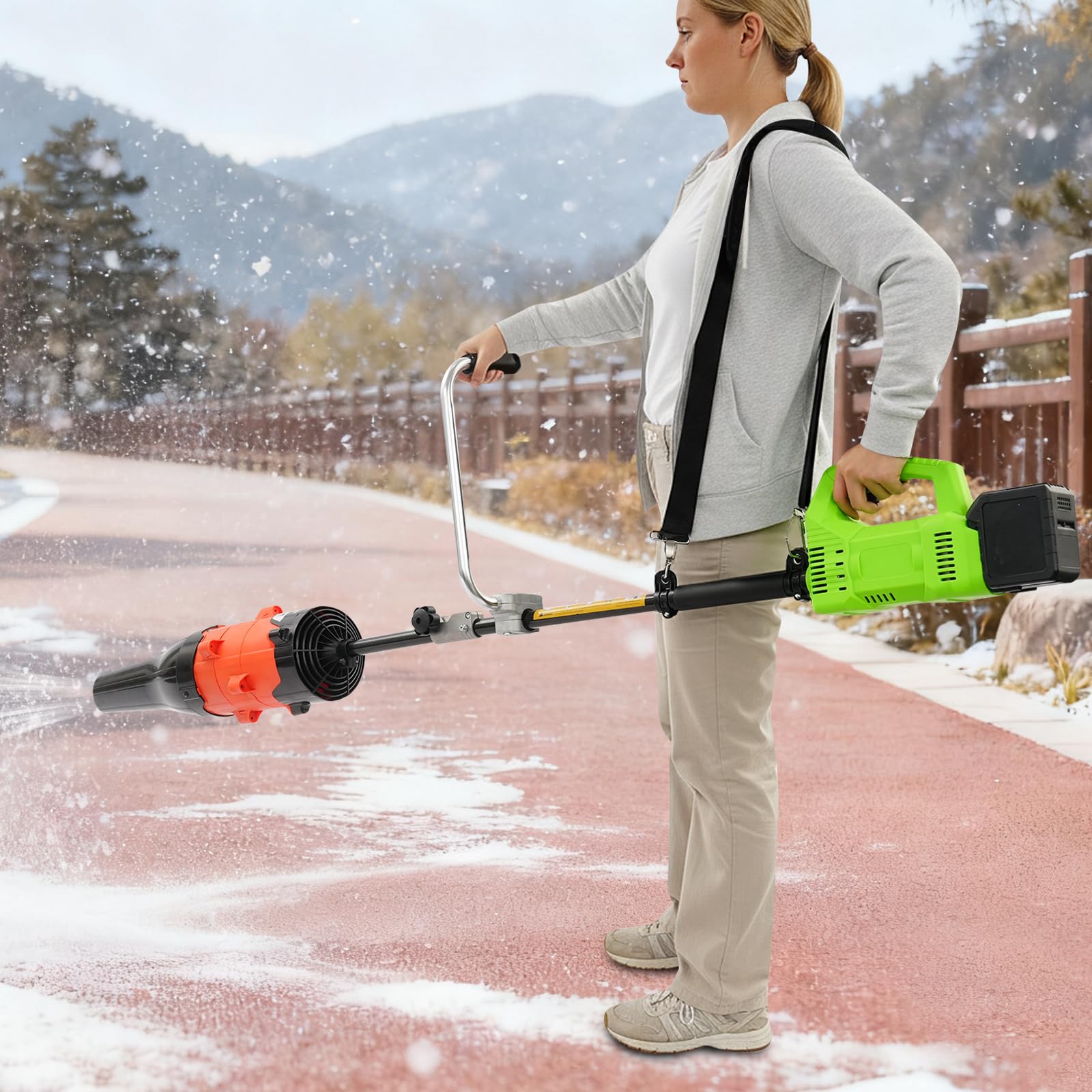 Spazzolino elettrico 2 in 1 con soffiatore, spazzole, batteria al litio e tracolla, spazzaneve portatile per cortile/viali/giardino/rimozione della neve