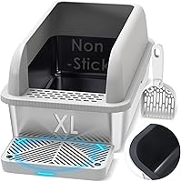 Vista 13 de Caja de arena cerrada de acero inoxidable para gatos con tapa, caja de arena extra grande para gatos grandes, bandeja de arena de metal XL