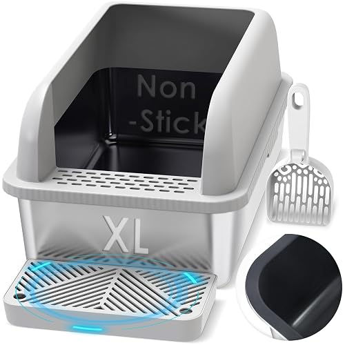 Suzzipaws Caja de arena de acero inoxidable con revestimiento antiadherente y tapa