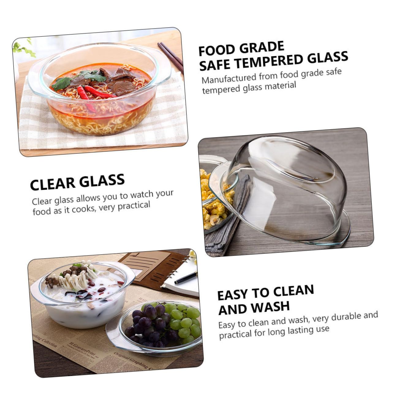 Cabilock 1l Mikrowellengeeignete Glasschüssel mit Deckel aus Gehärtetem Glas Hitzebeständig und Leicht zu Reinigen als Ofenglas Suppenschüssel für Küche
