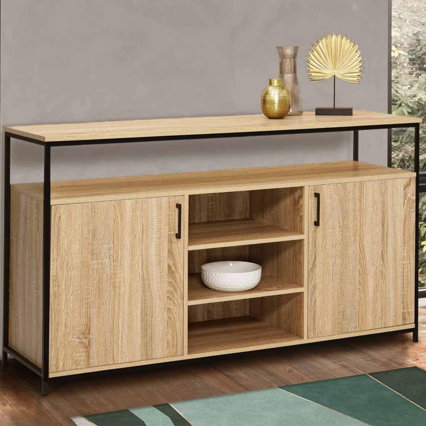 IDMarket - Aparador de 2 puertas y 3 estantes 140 cm Detroit Design Industrial