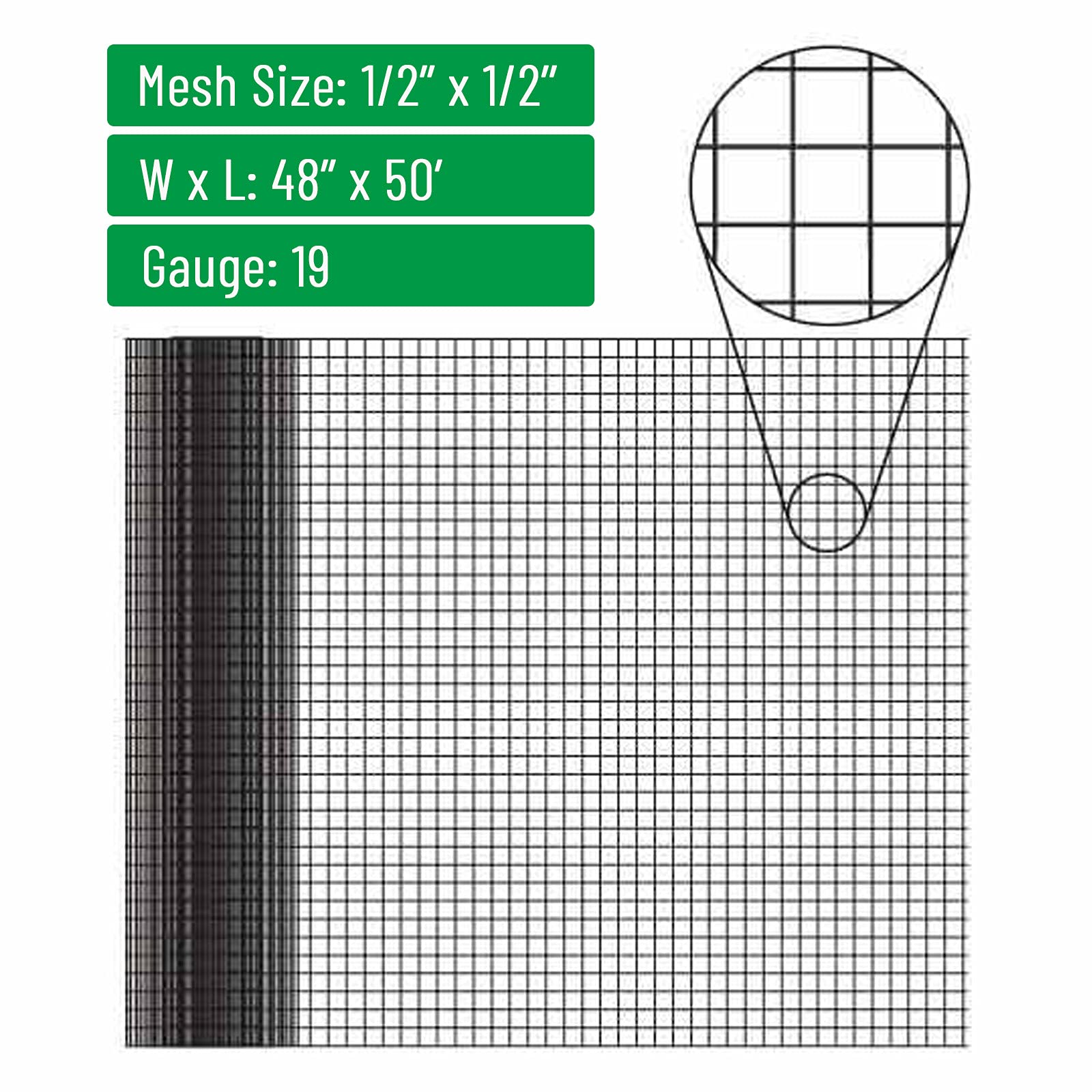 Nueve Deer Black Vinyl Coated Hardware Cloth 1/2 inch 48x50 19 Gauge