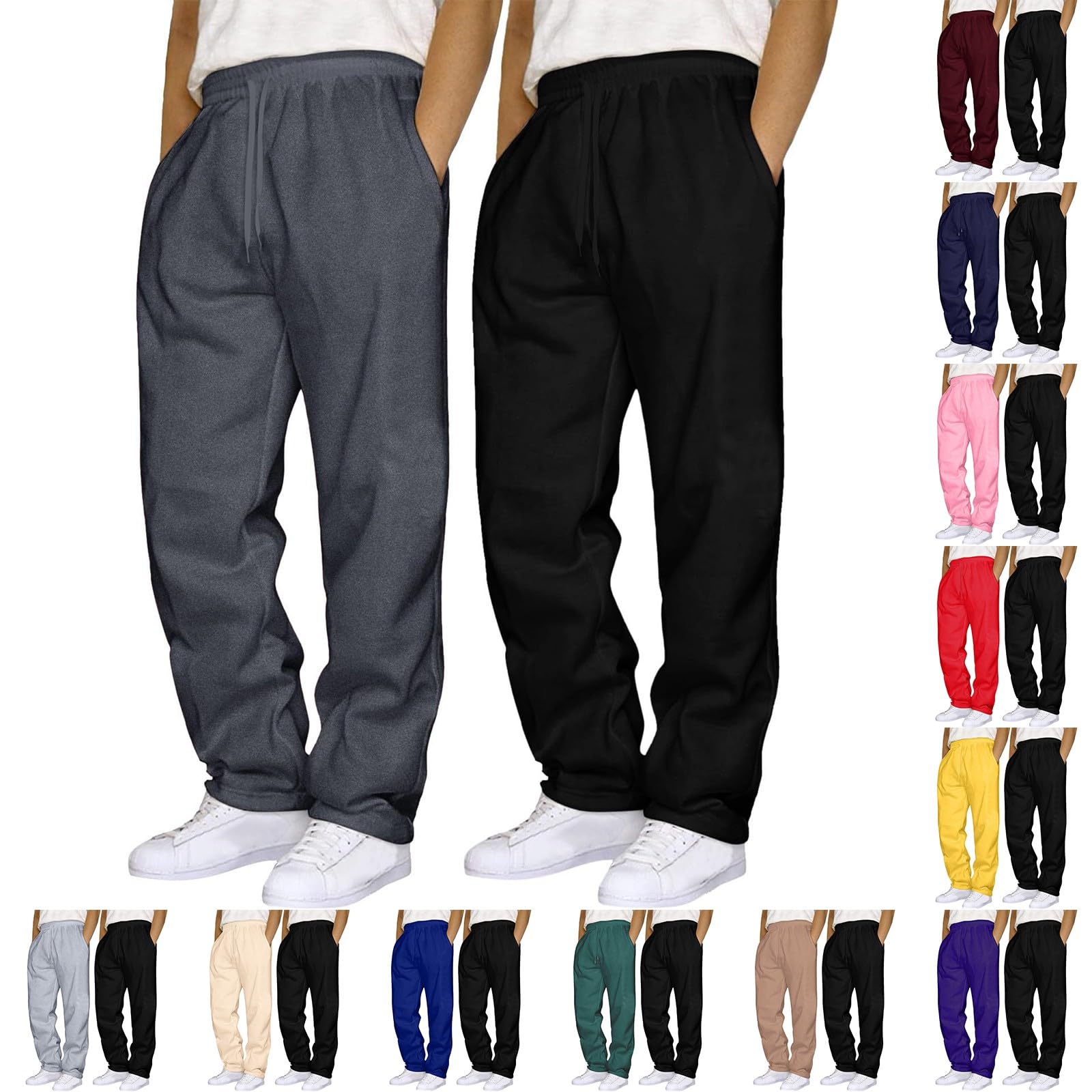 Trainingshose für Herren, 2-teilig, Kordelzug, elastischer Bund, einfarbig, gerade, entspannte Wanderhose, pflegeleicht, bequem, winddicht, Jogginghose
