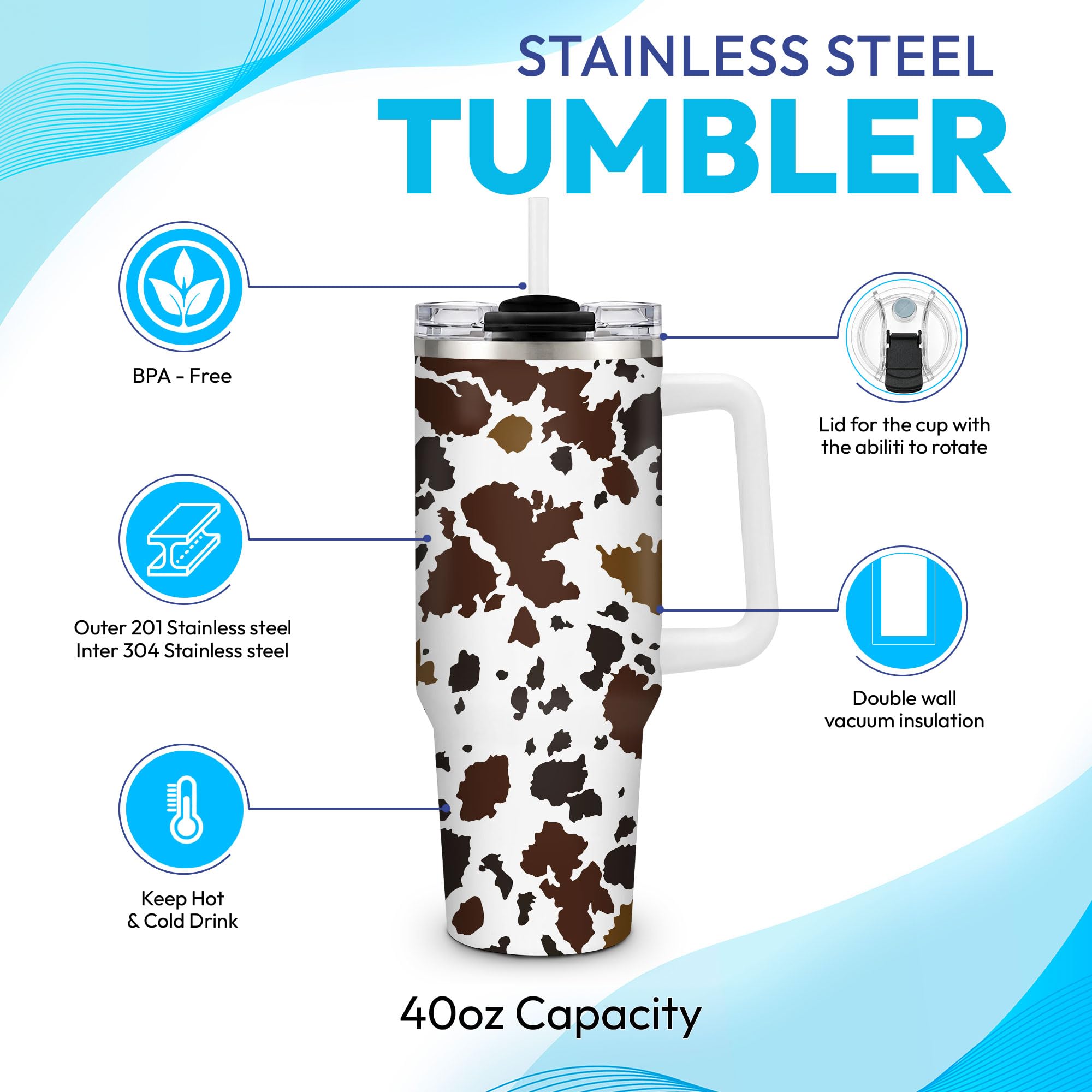 Hyturtle Personalized Cow Print Tumbler - Cow Gift for Women