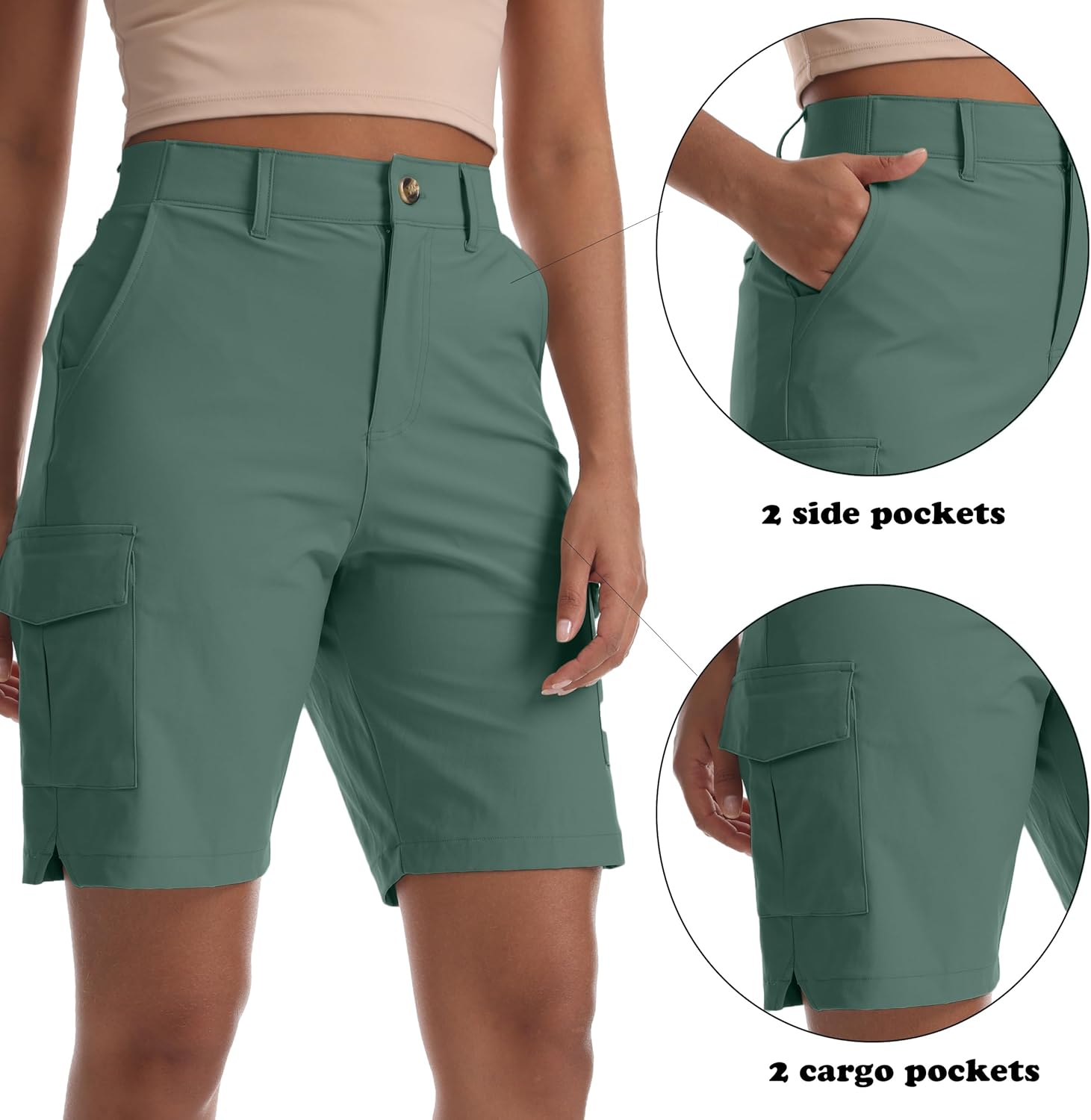 Women's Lightweight Hiking Cargo Shorts for Running Athletic Camping Travel Golf - Water Resistant with 5 Pockets - Image 3