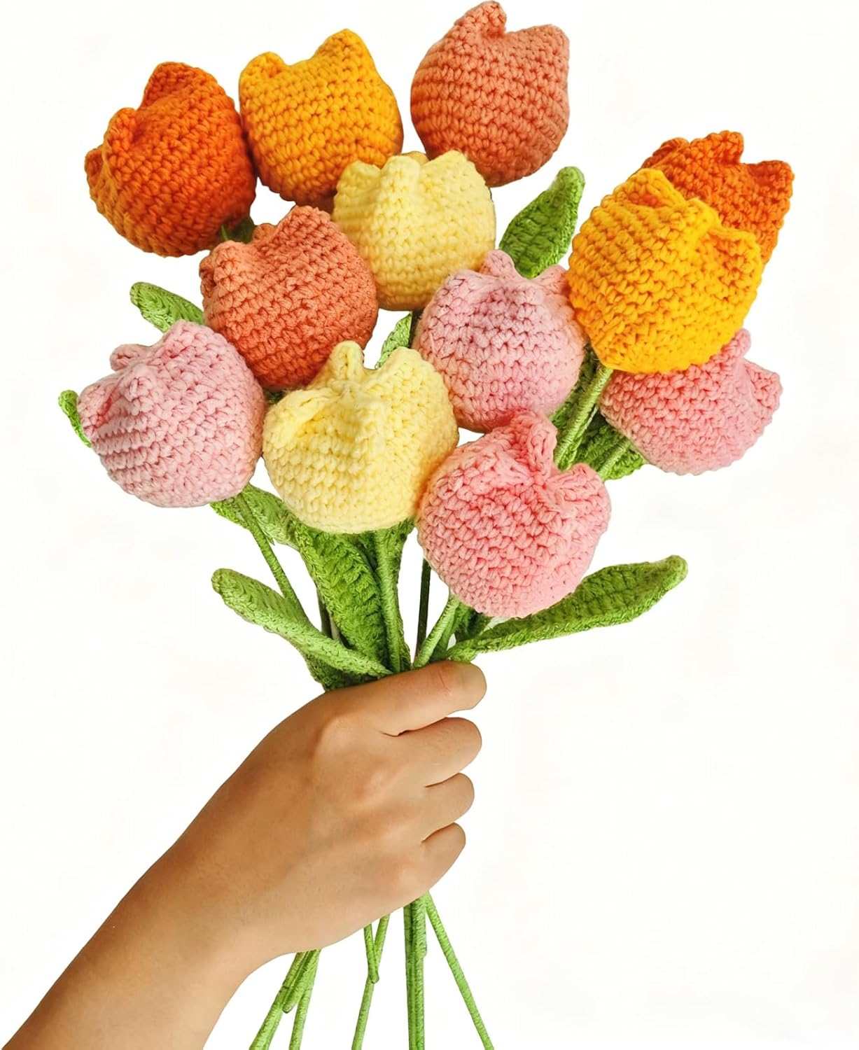 12Pcs Handmade Crochet Tulip Bouquet, Completed Knitted Yarn Artificial Tulips, Charming Knitted Flower Bouquet for Valentine's Day Mother's Day Birthday Anniversary