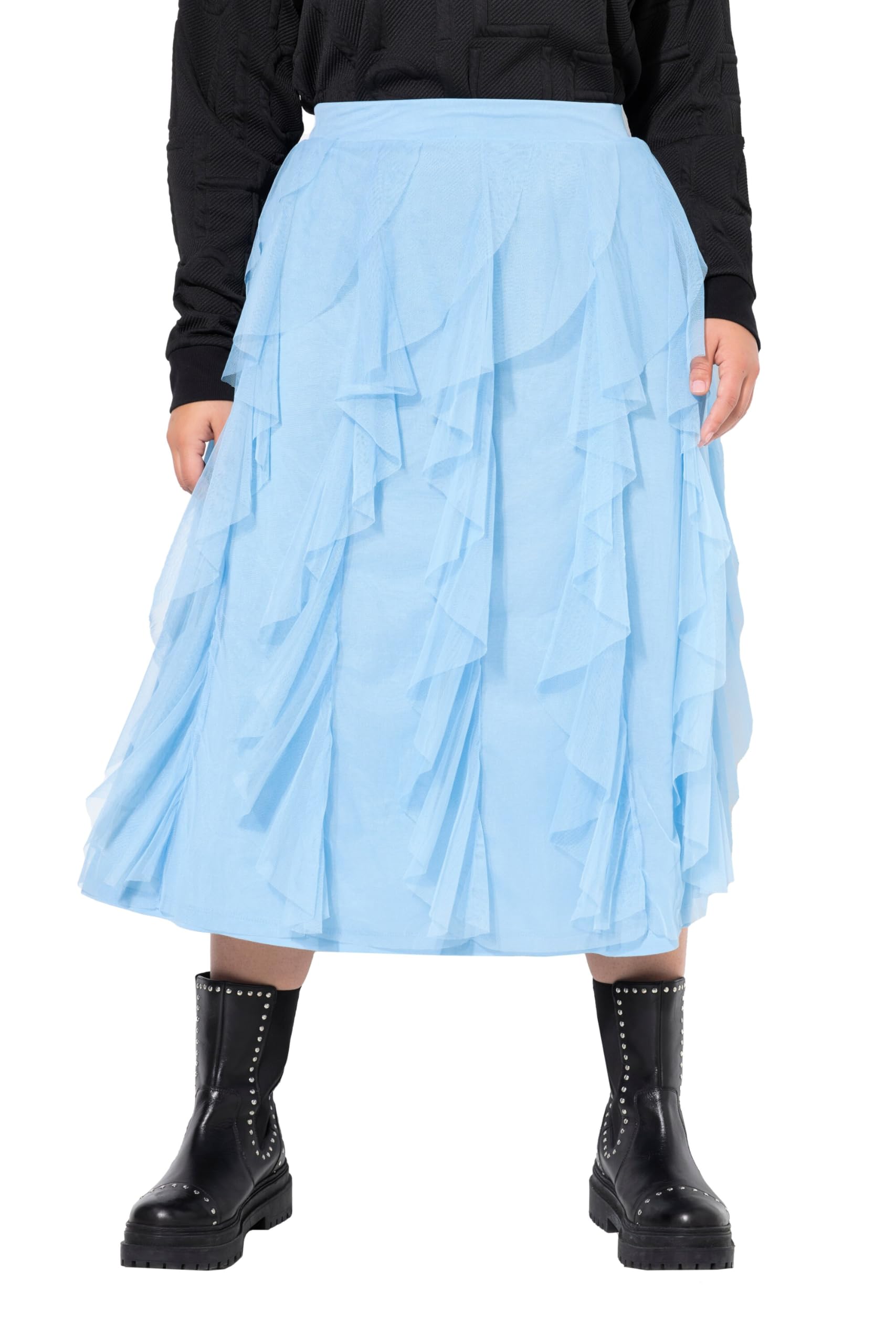 Angel of Style Damen große Größen Übergrößen Plus Size Meshrock, A-Line, 3D-Rüschen, blickdichtes Futter 837918