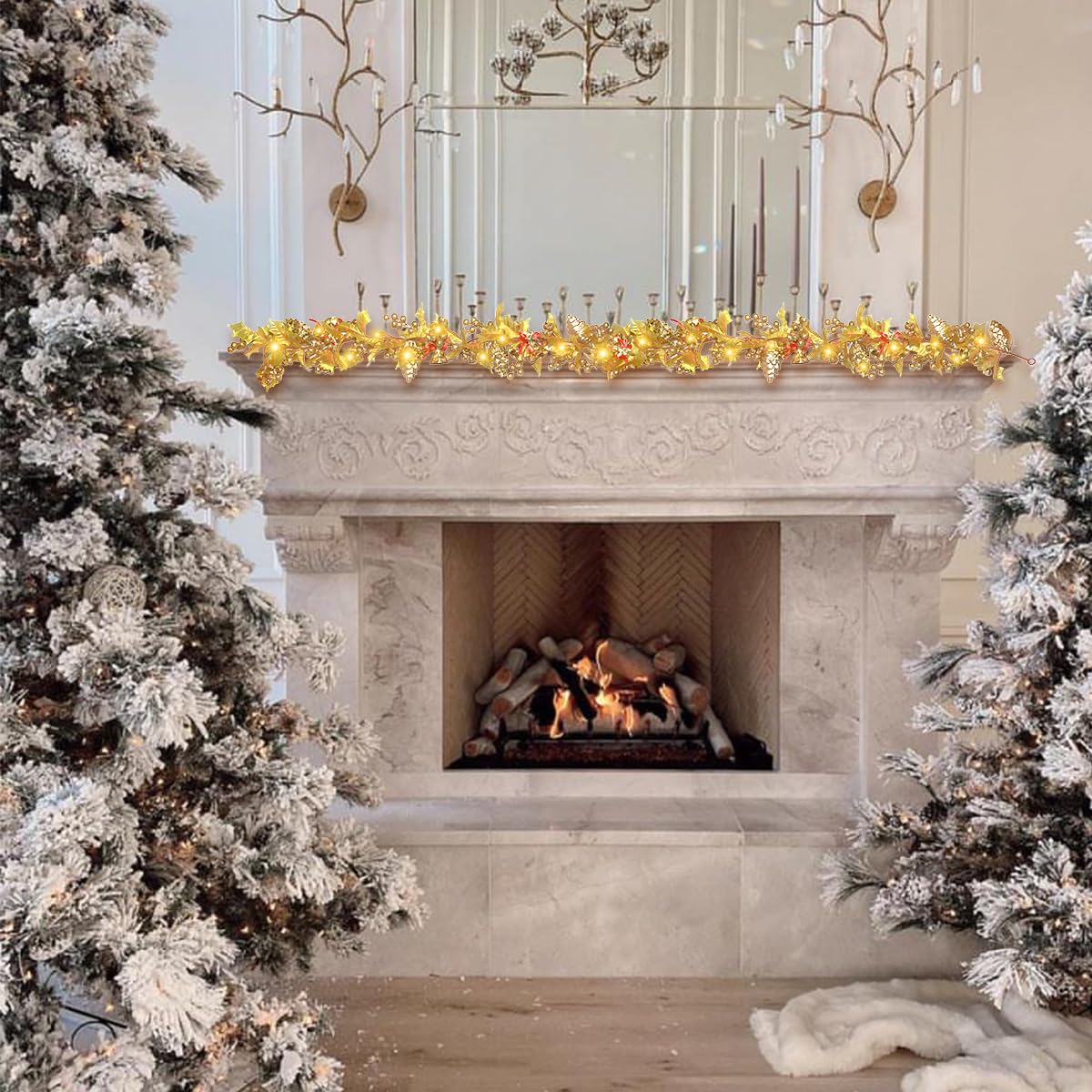 Las coronas de imitación preiluminadas de 6 pies son adecuadas para las vacaciones de Navidad y el juego de coronas y coronas de Navidad, conos de pino de ratán y decoraciones de chimenea de luz