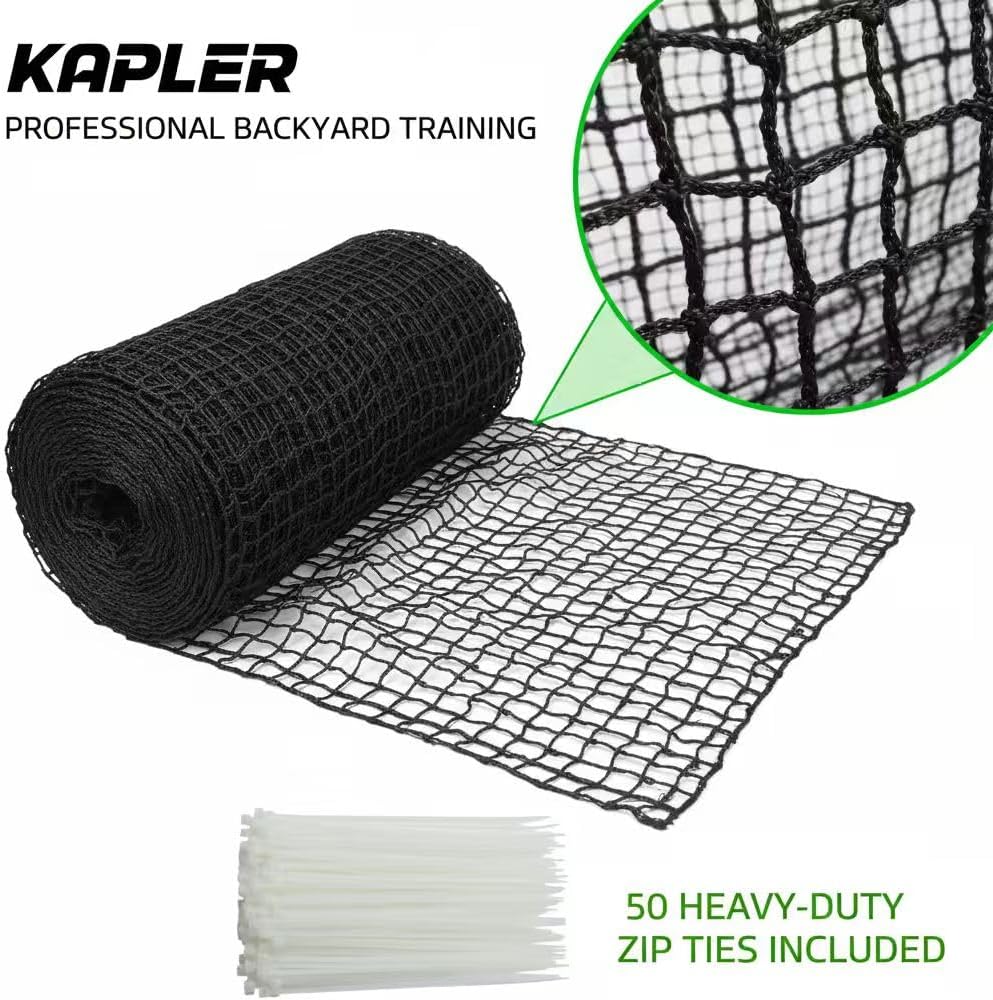 Kapler Baseball Softball Backstop Nets: Heavy Duty Sports Barrier - Twisted Knotted PE Impact Resistant Practice Netting for Backyard Hitting Batting - 50 Zip Ties Included
