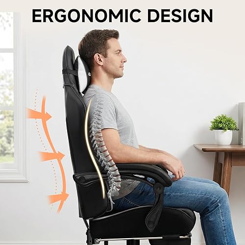 Miniatura 6 de GTPLAYER Silla para videojuegos, silla de cuero con respaldo alto para juegos de computadora con reposapiés, silla de oficina ergonómica de altura