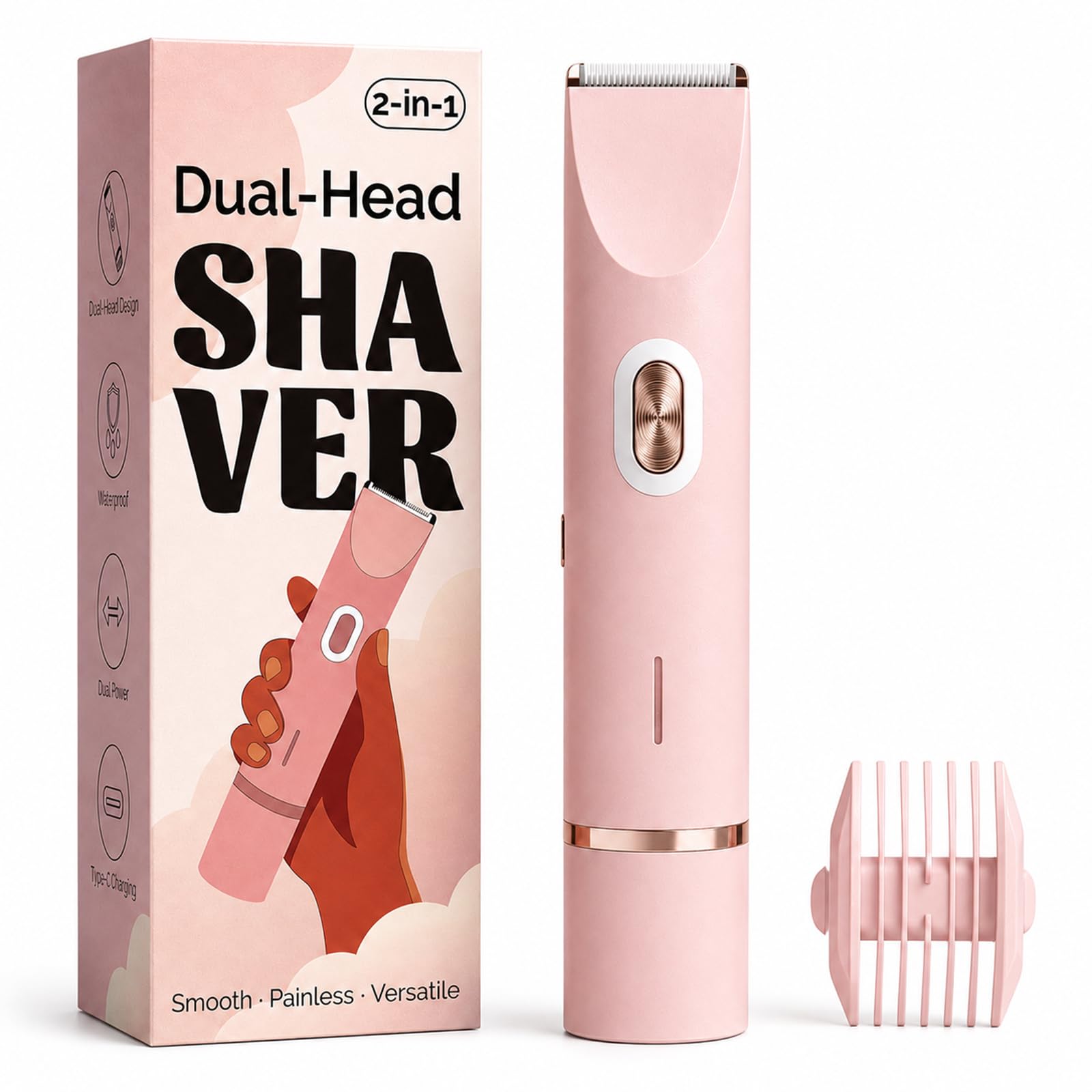 Mpotmiy 2025 New 2-in-1 Electric Bikini Trimmer for Women - Dual Head Electric Razor,Waterproof Painless Bikini Shaver, Pubic Hair Trimmer for Private Area & Body Hair, Pink