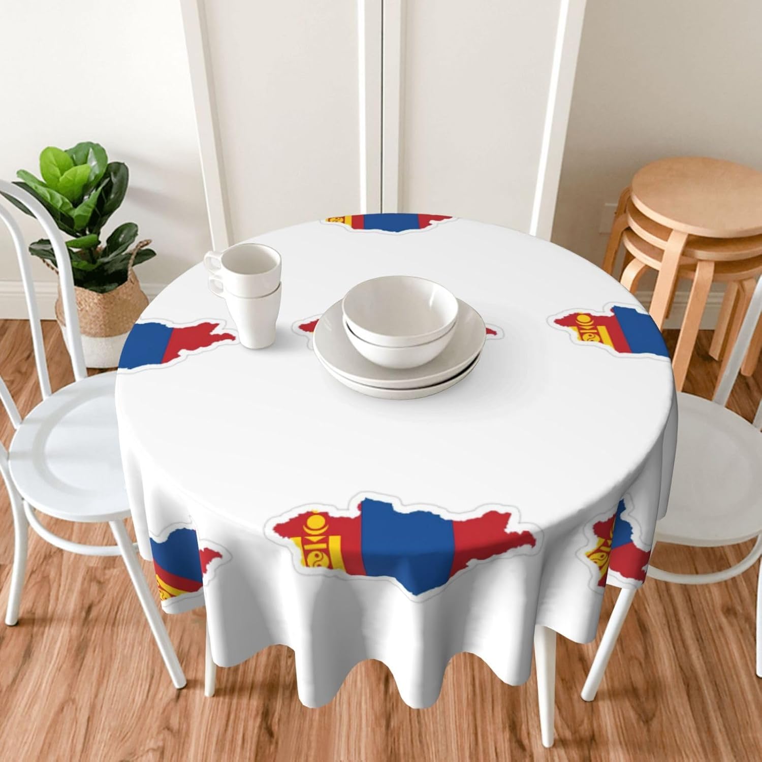 Mongolian Flag Map Print Wrinkle Free Dining Table Cover for Birthday Party Farmhouse Tablecloths Up to 60 x 60 Inches