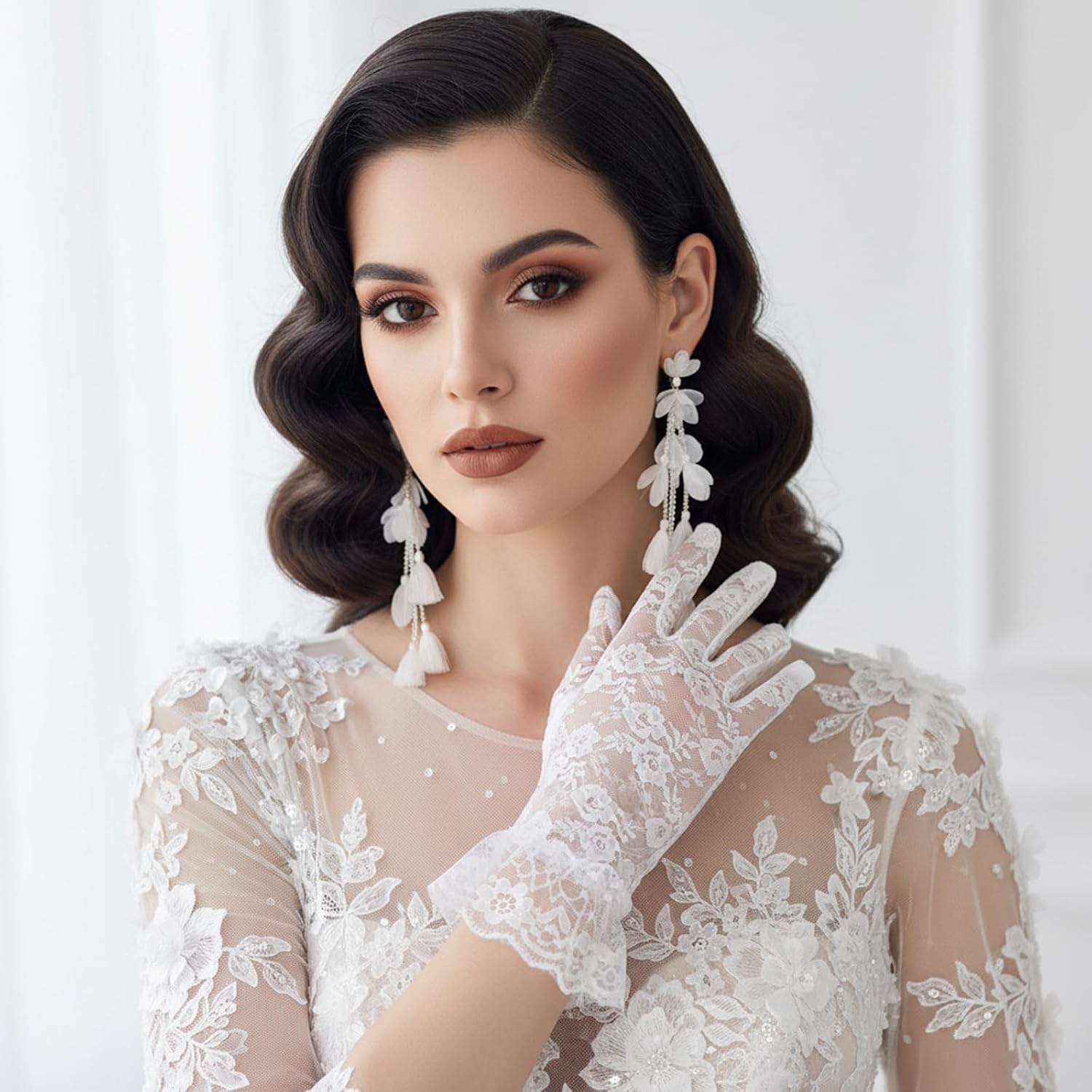 White Lace Gloves,Tea Party Gloves Short Lace Glove for Wedding,Tea Party,Opera,Halloween Costume