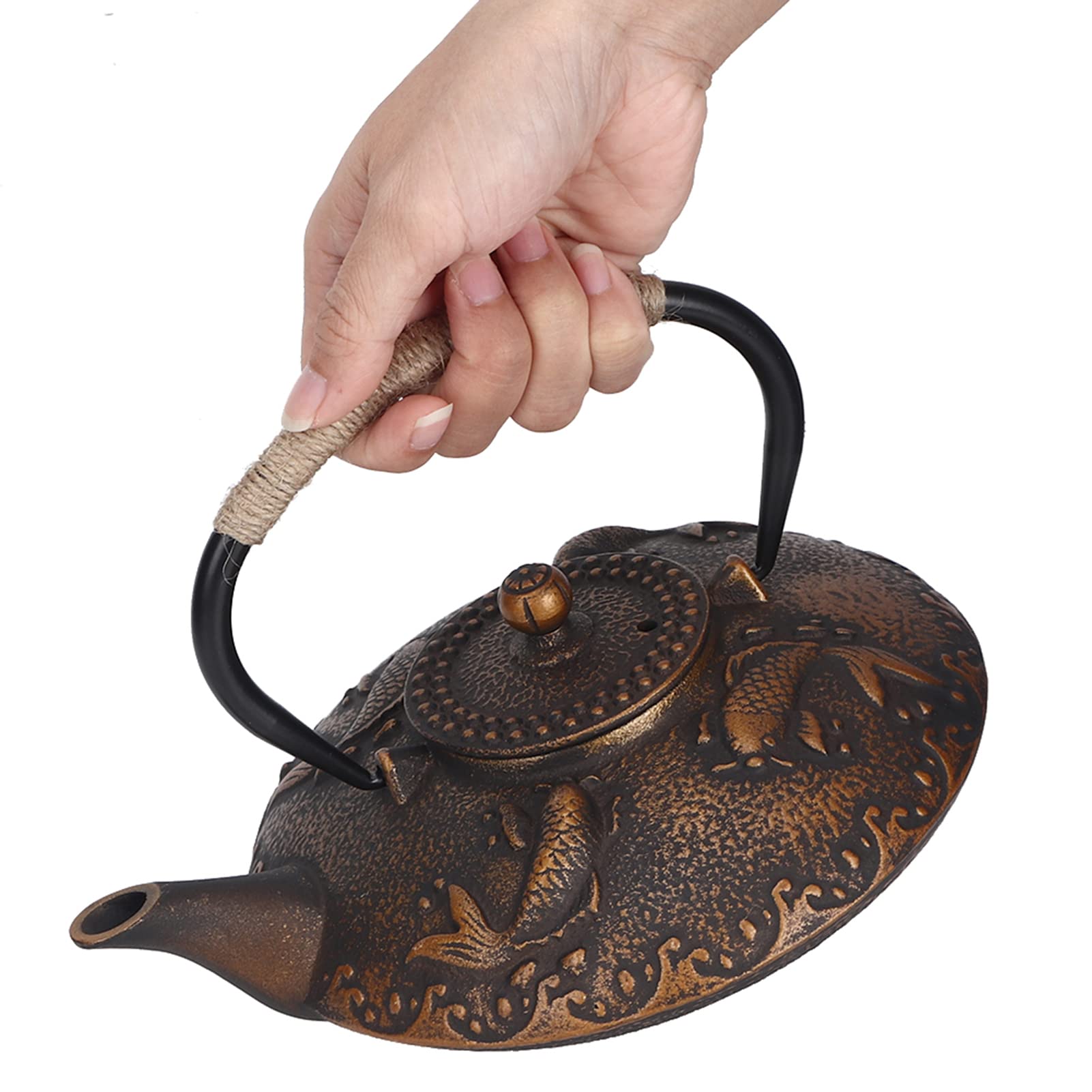 Tetera De Hierro Fundido, Tetera De Hierro Fundido De Peces Koi De Estilo Japonés Con Infusores Para Té Suelto Tetera De Metal Con Tapa 900 Ml