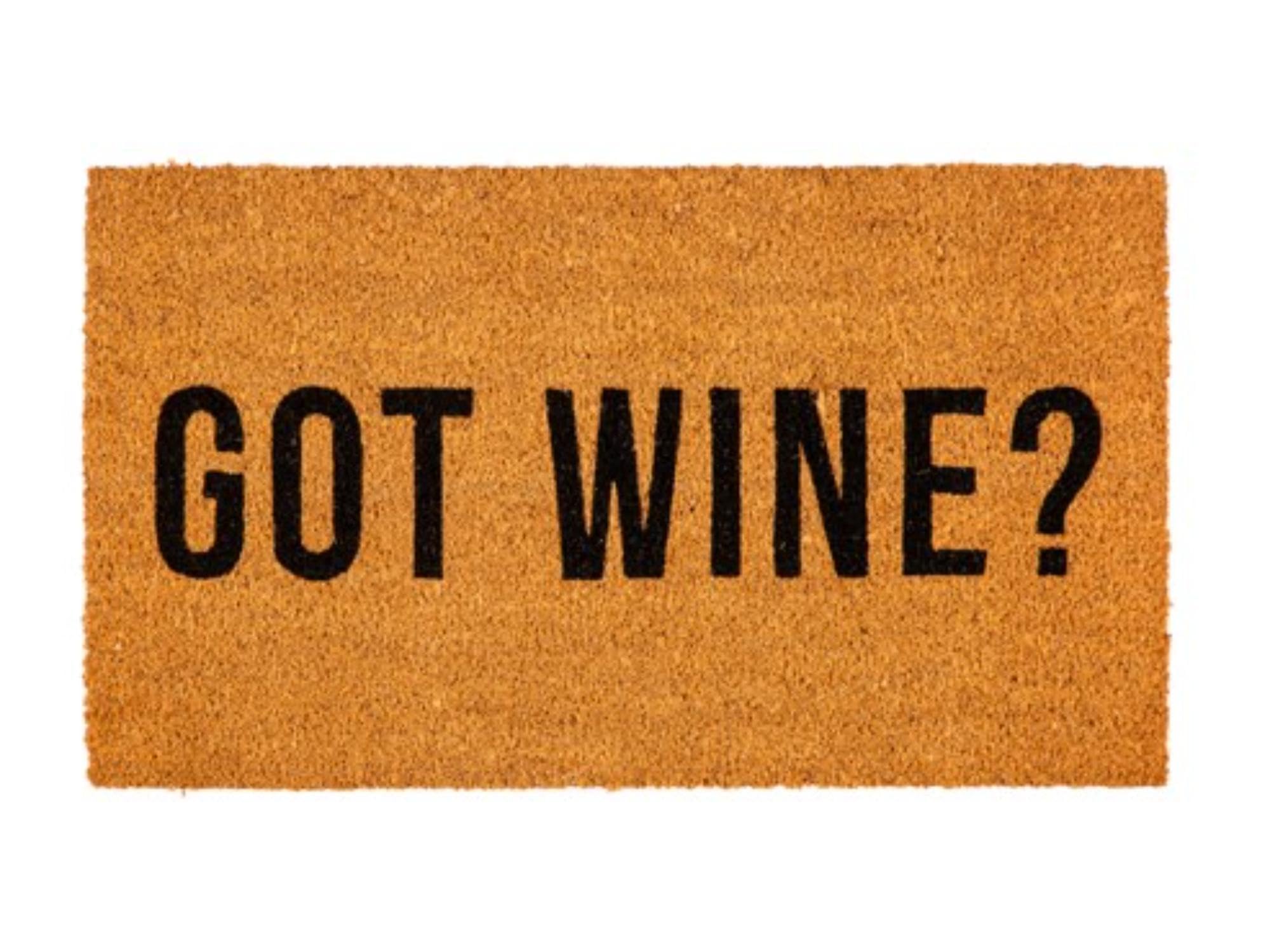 evergreen flag funny welcome mat coir doormat | 28" x 16" front door mat outdoor entrance | no slip door rugs entryway indoor | got wine?
