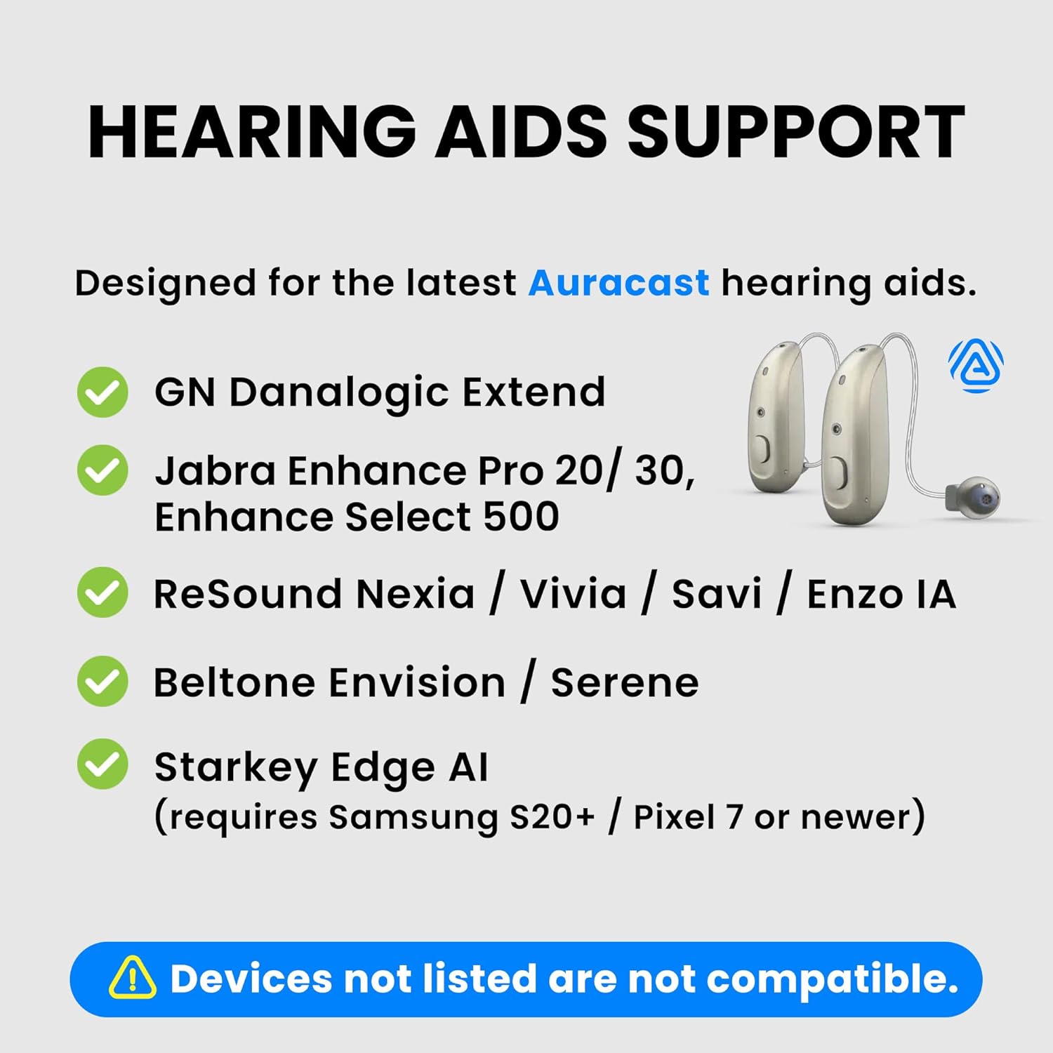 List of Auracast compatible hearing aids for Avantree Audikast 4