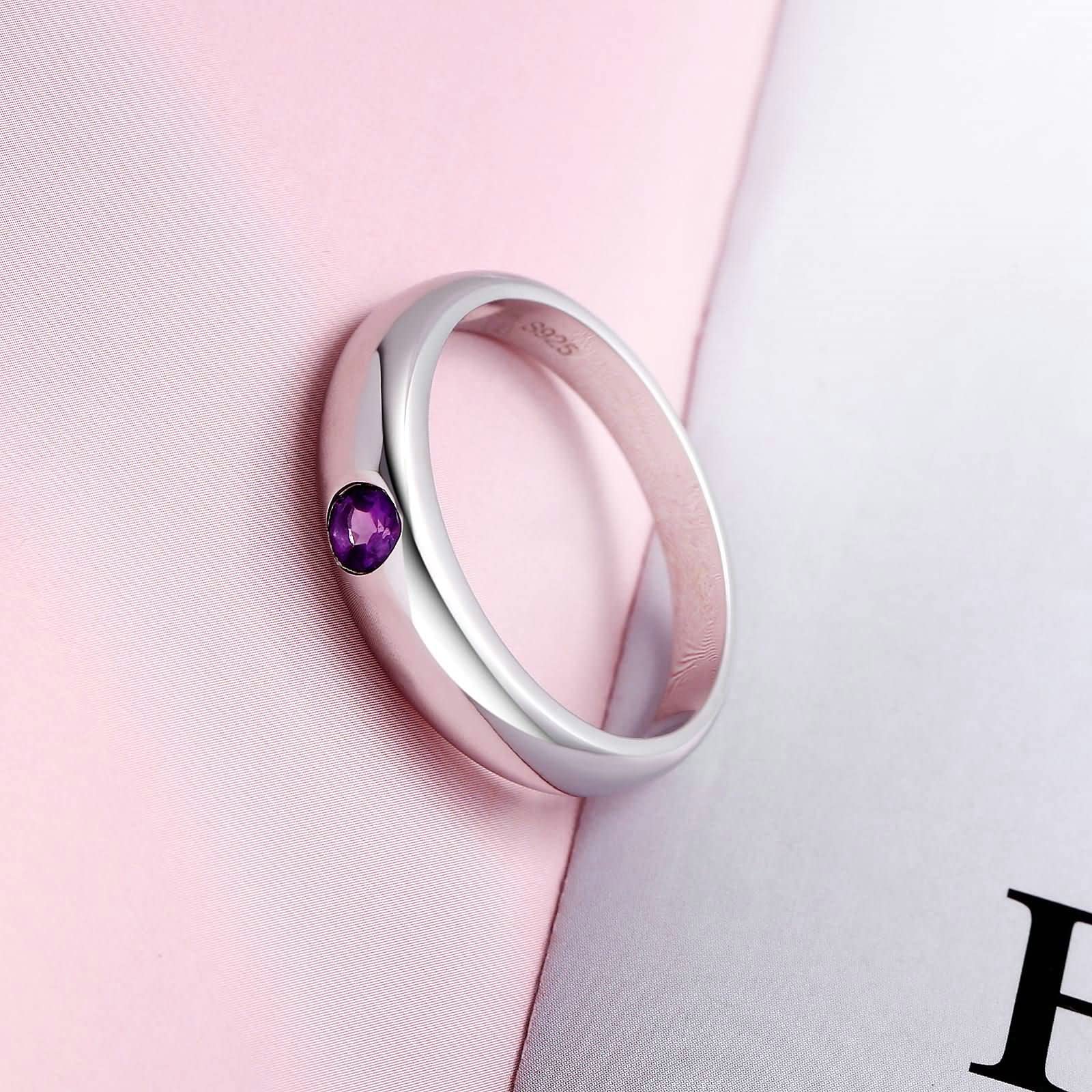 Fedine Argento 925 Donna,FEDI Nuziali Solitario Rotondo 3.5x3.5MM Zirconia Cubica Anello Matrimonio Donna Argento Viola