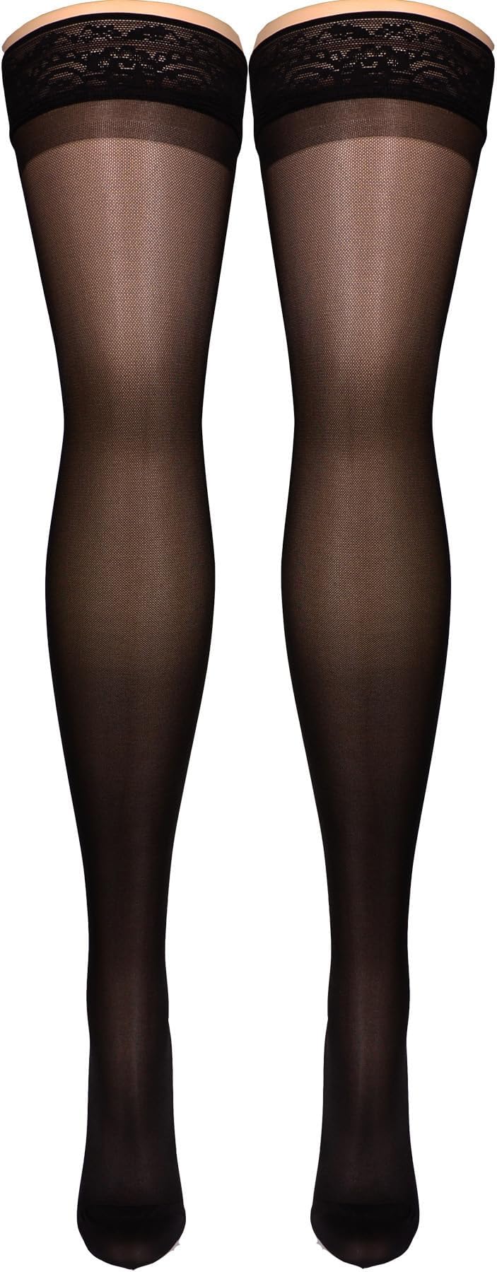 NuVein Sheer Compression Stockings for Women, 15-20 mmHg Support, 20 Denier, Thigh High, Closed Toe