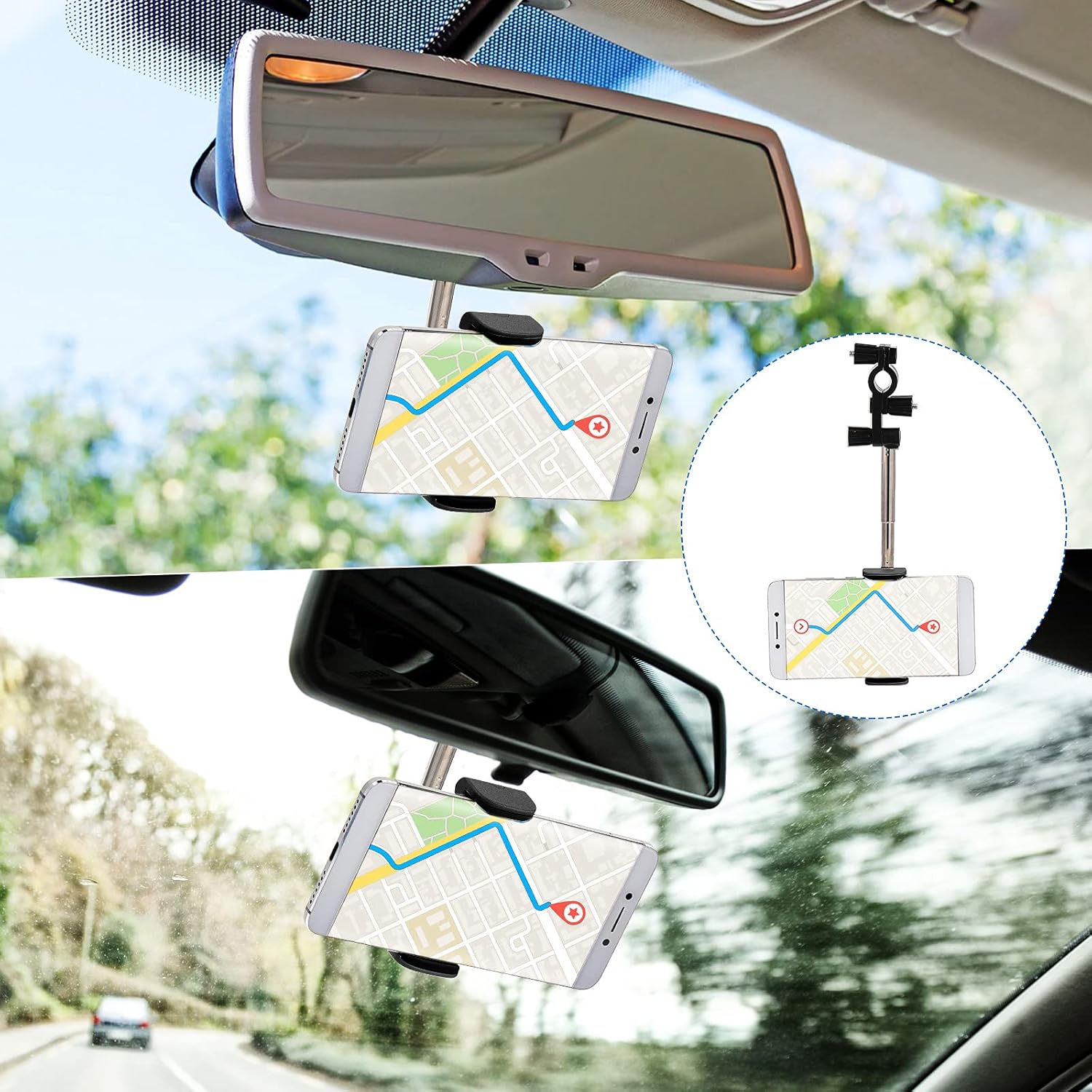 Best 360° Rearview Mirror Phone Holder, Universal Car Phone Holder Mount Car Rearview Mirror Mount Phone and GPS Holder, Car Phone Mount Clip Suitable for Most 4-6.1 Inch Mobile Phones (Black)