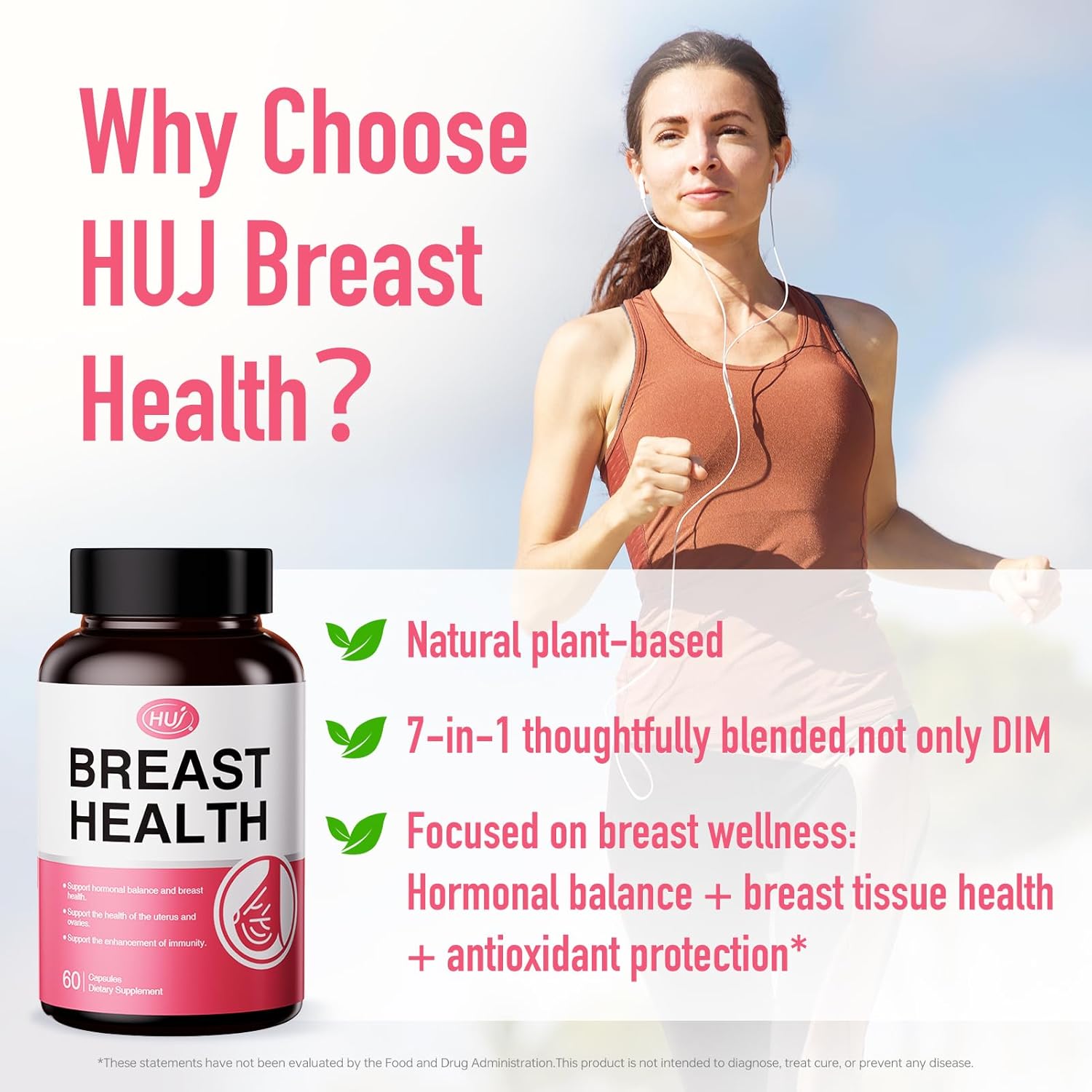 HUJ Breast Health - DIM Supplement - Contain Vitex Agnus-Castus, Flax Seed & Broccoli Seed Extract - Supports Hormonal Balance,Uterus & Ovaries Health - 60 Capsules - Image 3