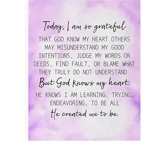 "Today-So Grateful God Knows My Heart" Inspirational Christian Quotes Wall Art -8 x 10" Modern Picture Print -Ready to Frame. Motivational Decor for