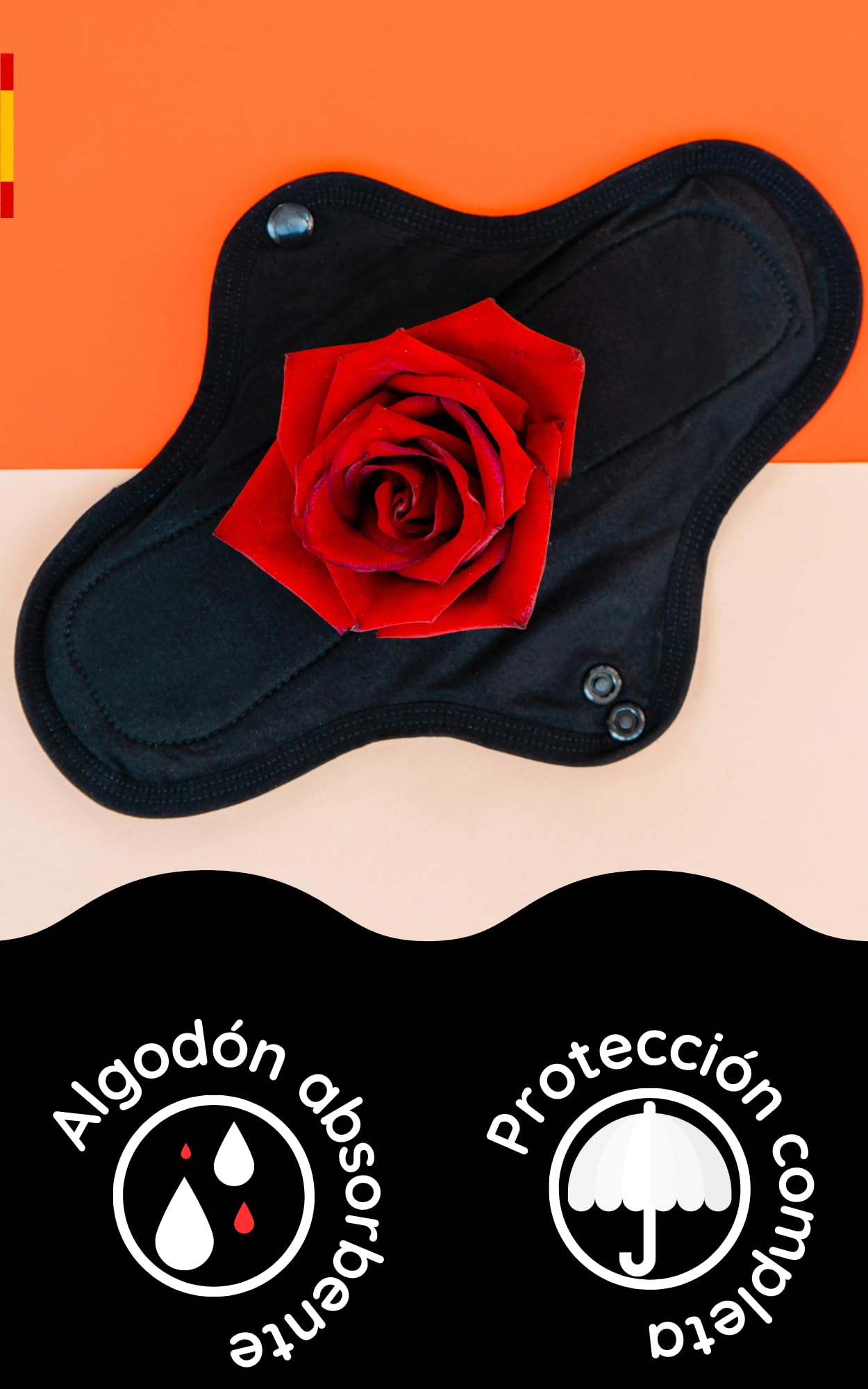 NoBlood - Pack de 5 Compresas Higiénicas Lavables de Algodón, Flujo Abundante, Protegeslip Salvaslip Reutilizable, Compresa de tela menstrual lavable, Toallas menstruales, Talla M