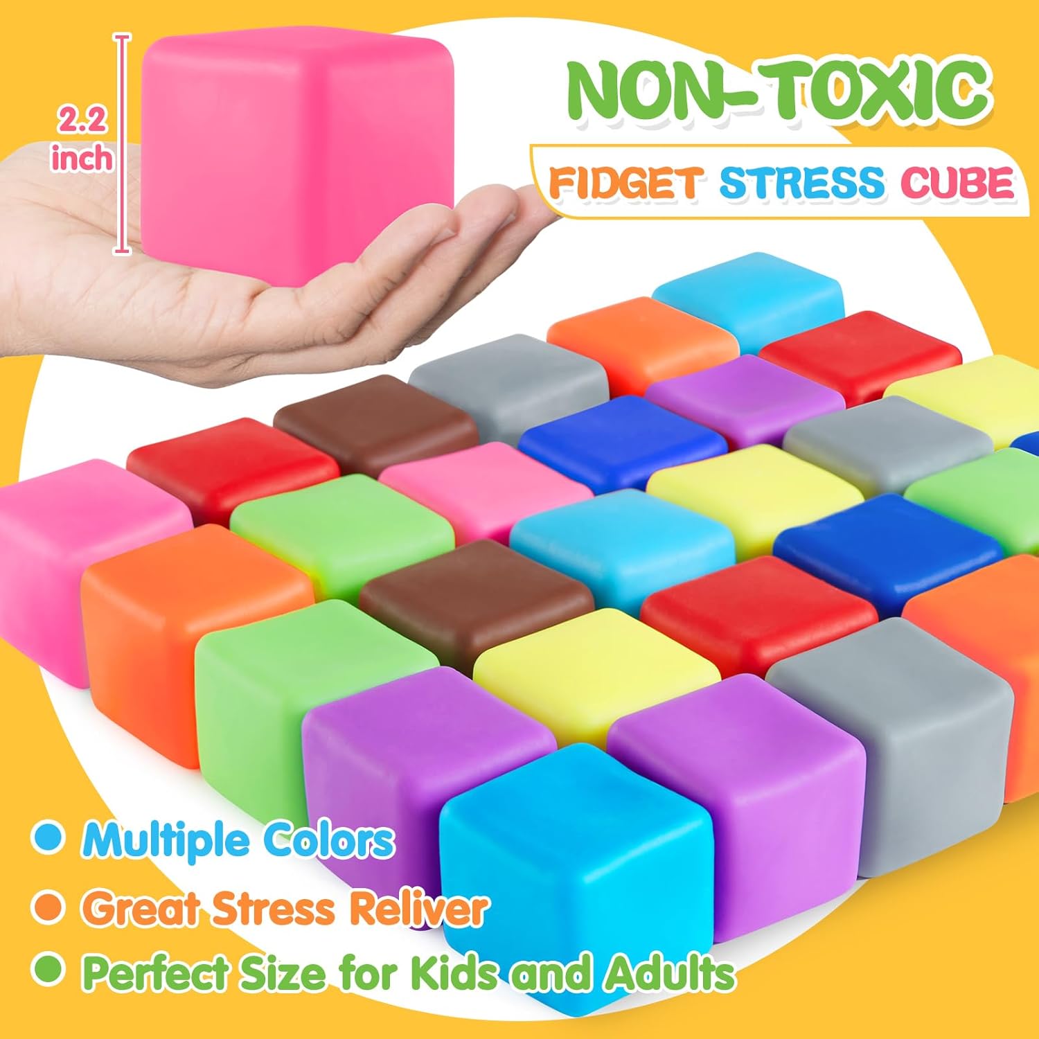 Slow Rising Stress Cube 30 Pack, Square Cube Fidget Ice Cube Stress Balls, Dough Stress Balls Soft Fidget Squishy Toys for Anxiety Relief, Pull Stretch Squishy Toy, Classroom Prize Box Toys (30PACK)