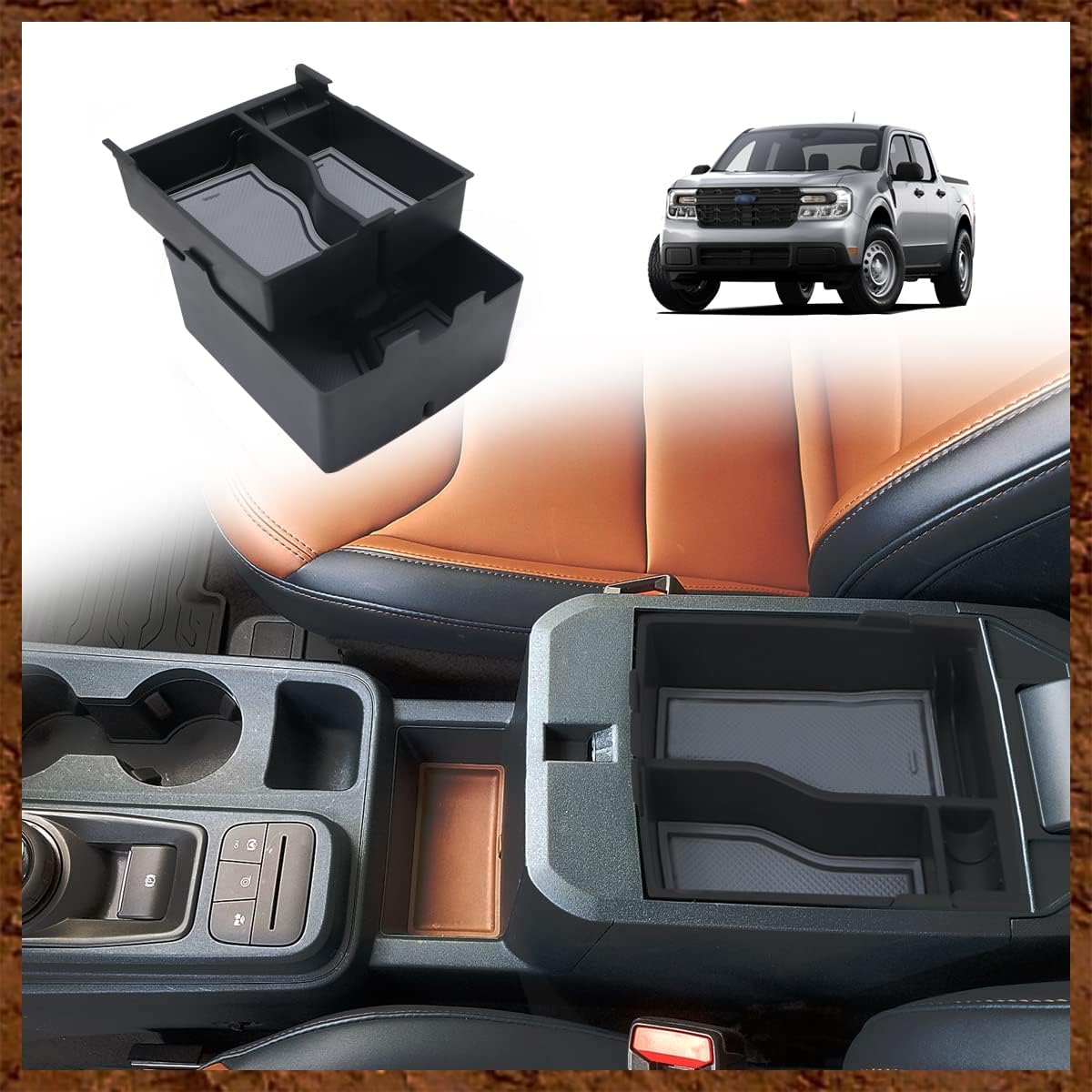 Muslogy for Maverick Center Console Organizer Tray 2 Layers Armrest Storage Box Secondary Insert Tray ABS Material Pickup Interior Accessories Compatible with Ford Maverick 2022 2023 (Grey)