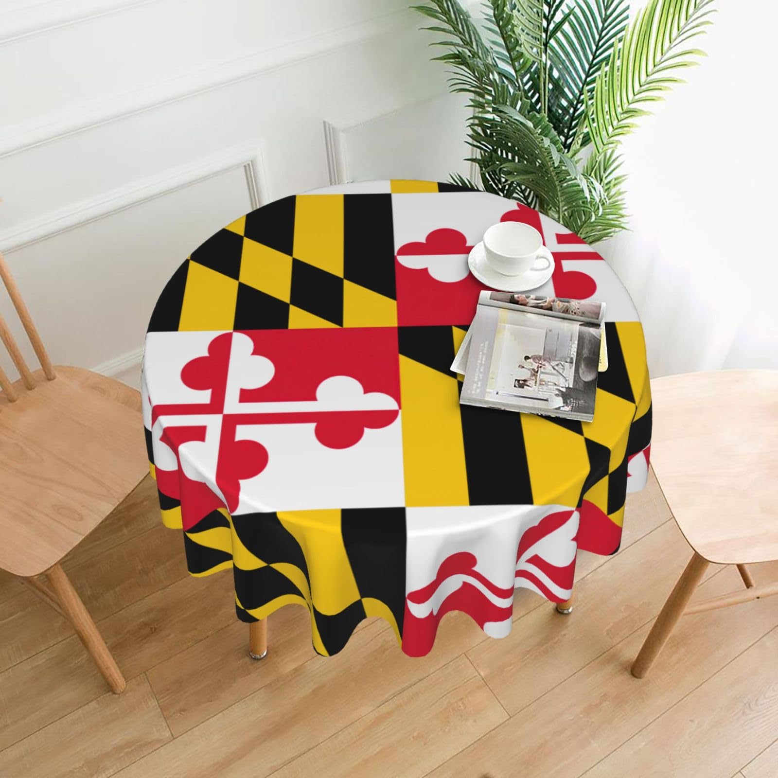 OKFSTY Flag of Maryland Print Round Tablecloth 60in for Wedding Elegant Polyester Cover for Party Reception Festive Dinner