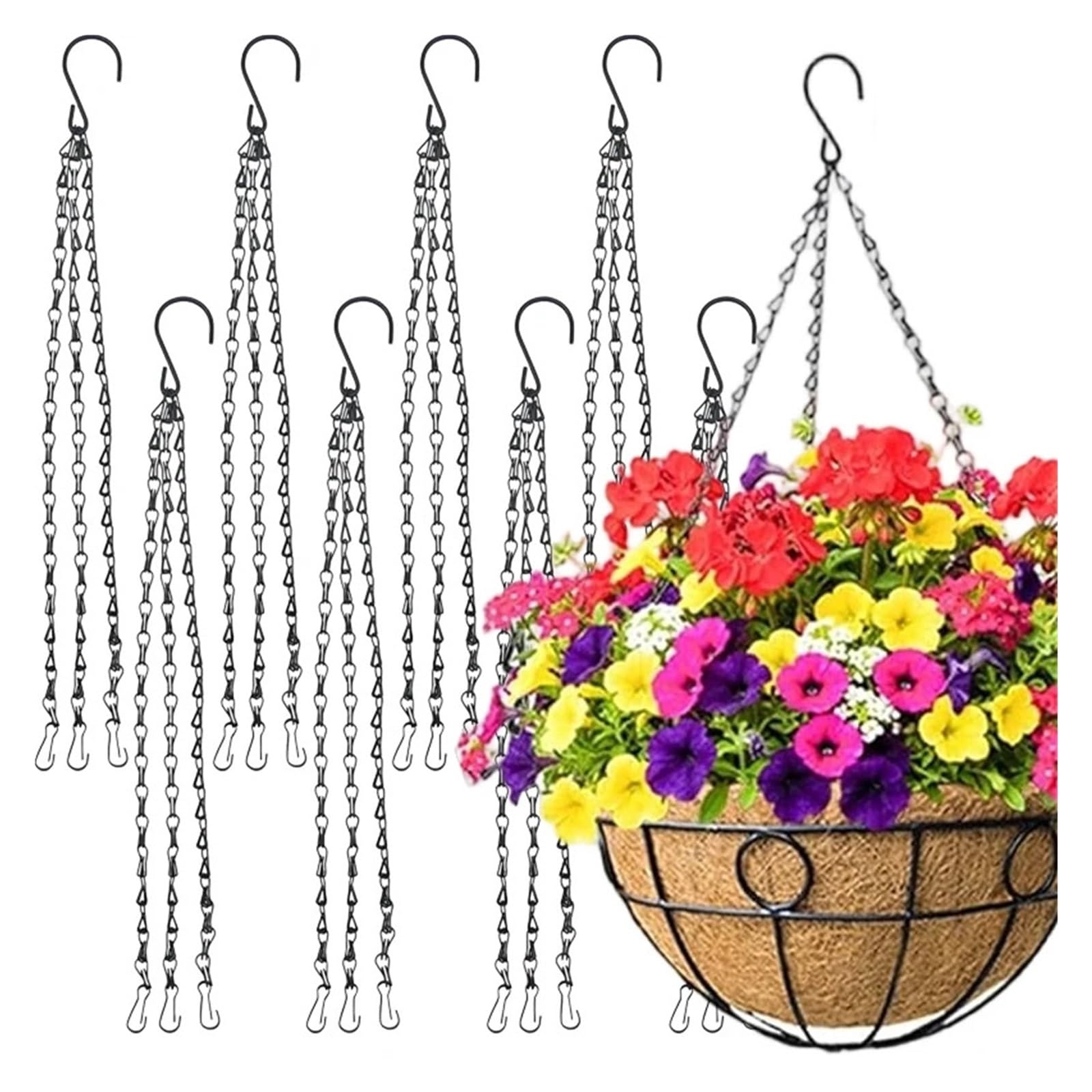 SQQCREATO Hanging Basket Chains Flower Pot Hanger Hanging Baskets Chains With Hooks Replacement Chain For Planters Bird Feeder Lantern Garden(S Shape-5pcs)