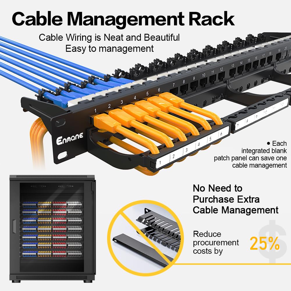 Panneau de brassage 24 ports CAT6A Keystone blindé avec gestion intelligente des câbles pour montage en rack de 48,3 cm