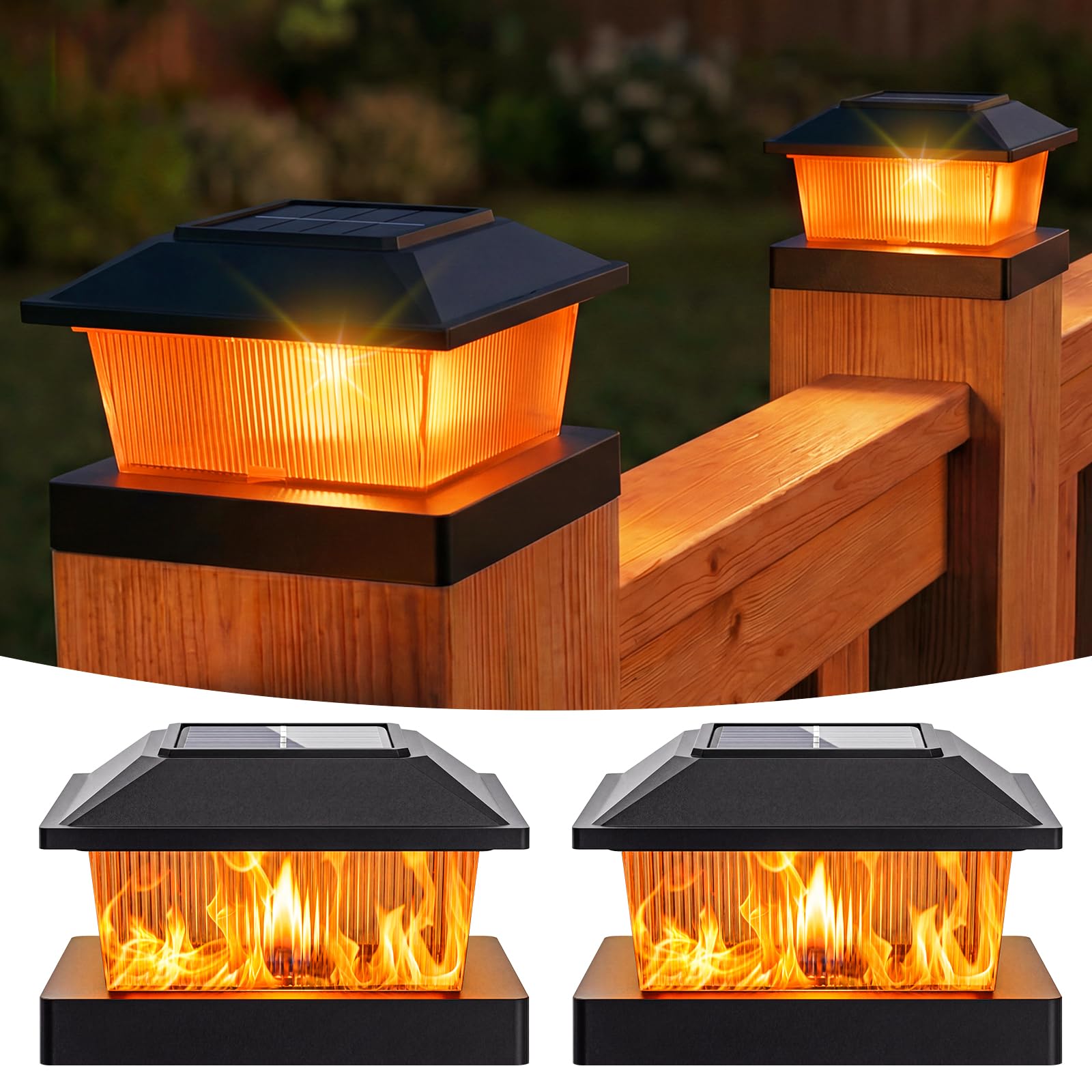 btfarm Solar Post Cap Lights Flickering Flame, Fit 4x4 3.5x3.5 Wooden/Vinyl