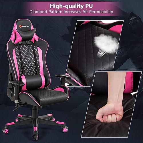Miniatura 19 de POWERSTONE Silla de juegos, reclinable para juegos con reposabrazos ajustable, almohada lumbar de masaje, cojín ancho, silla ergonómica para Negro