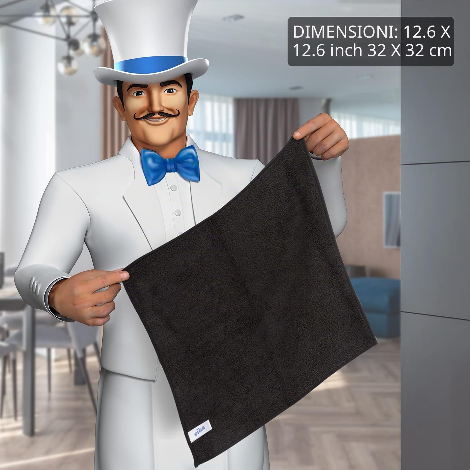 MR.SIGA Panni per la Pulizia in Microfibra, Panni Multiuso in Microfibra, Panni per la Pulizia Senza Striature, Confezione da 12, Nero, Dimensioni 32 x 32 cm