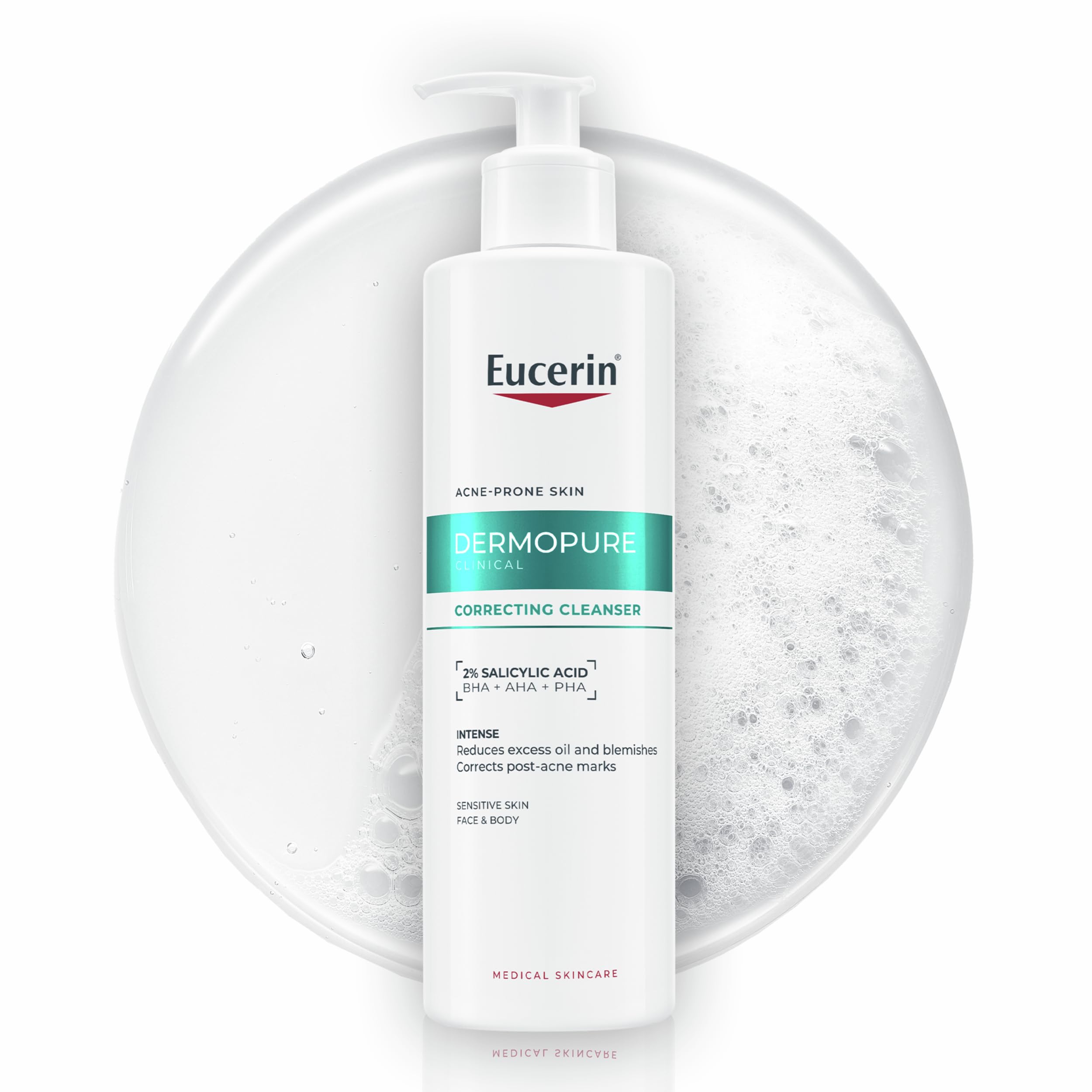 Eucerin Dermopure Clinical Correcting Cleanser 400ml, Non-Comedogenic Face Wash with 2% Salicylic Acid, AHA & PHA for Oily Skin, Facial Cleanser for Post-Acne Marks