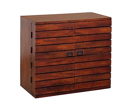 Wooden Bar Cabinet with Storage for Living Room/Office, Wine Rack with Drawer & Glass Holder (Size- 45D x 88W x 75H CM, Honey Finish)