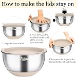 Wildone Mélanger des bols avec des lids hermétiques, 22 PCS Bols de nichoir en acier inoxydable, avec 3 Pièces jointes, marques d'échelle & Bas antidérapant, taille 5, 4, 3, 2,1.5, 0.63QT, idéal pour le mélange & Préparation
