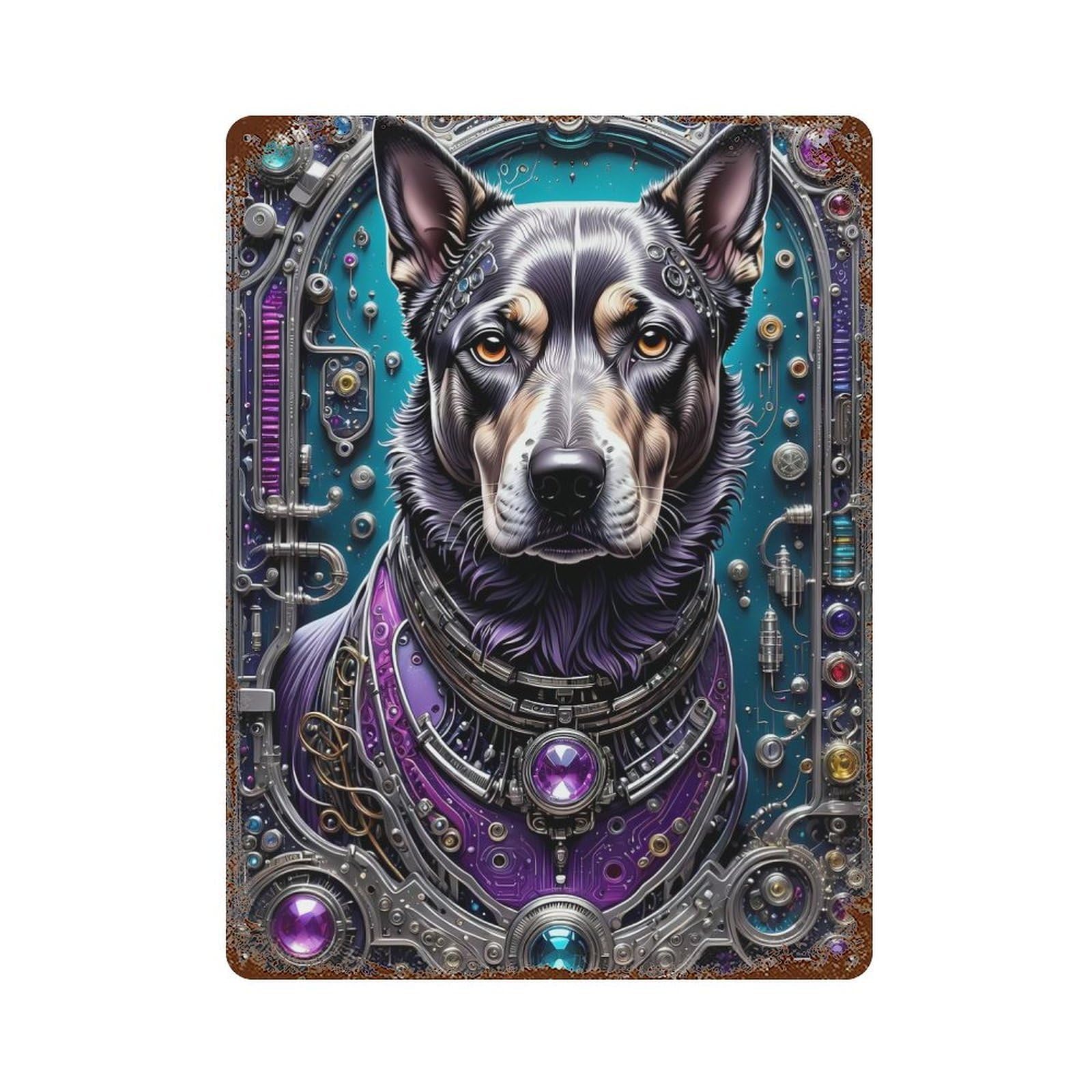 Vintage Rust Metal Sign Futuristic Steampunk Dog 15.7"x11.8", Old School Wall Decor for Garage, Bar And Workshop Decor