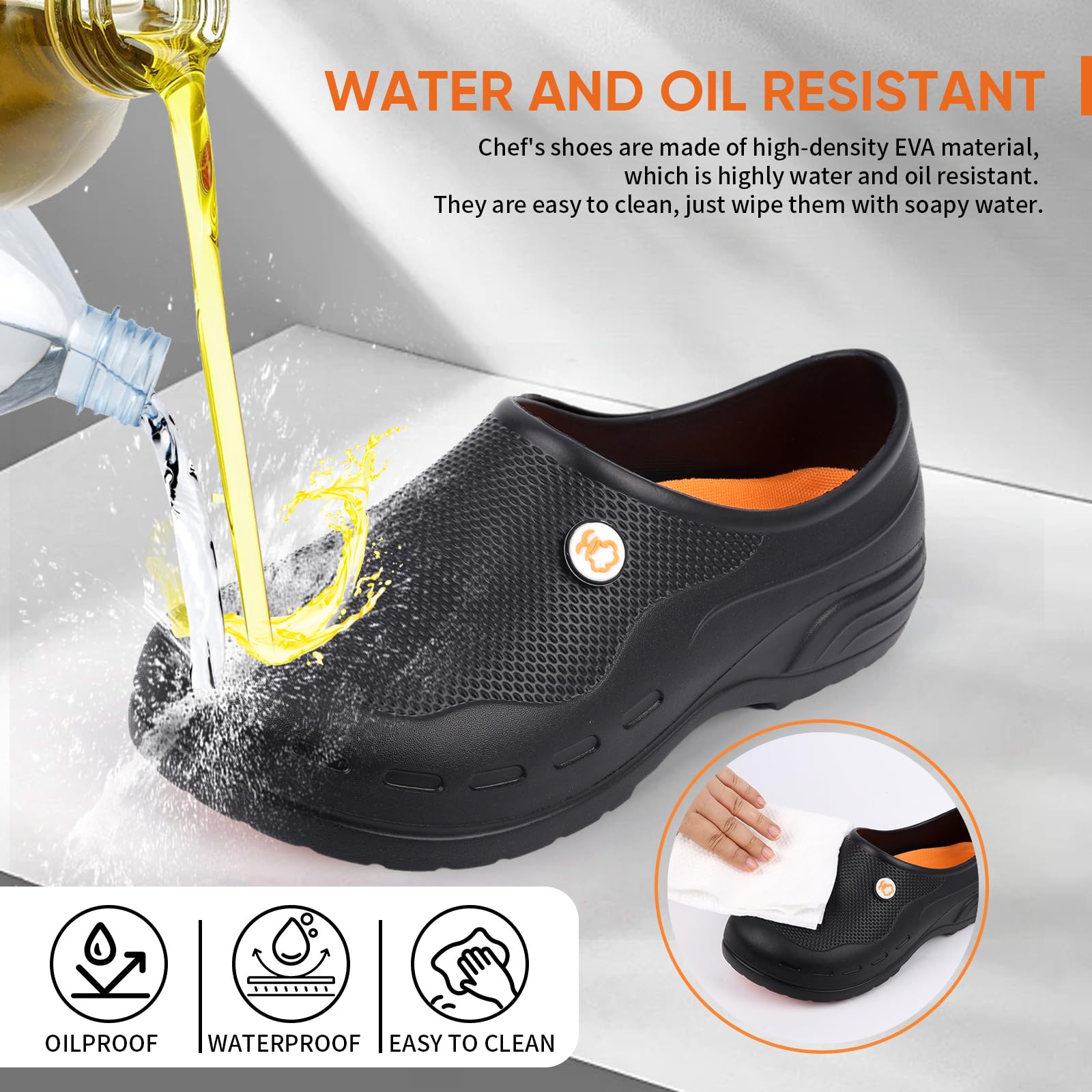 DDTX Work Kitchen Chef Shoes Unisex SRC Anti-Slip Oil and Water Resistant Lightweight Black 12US
