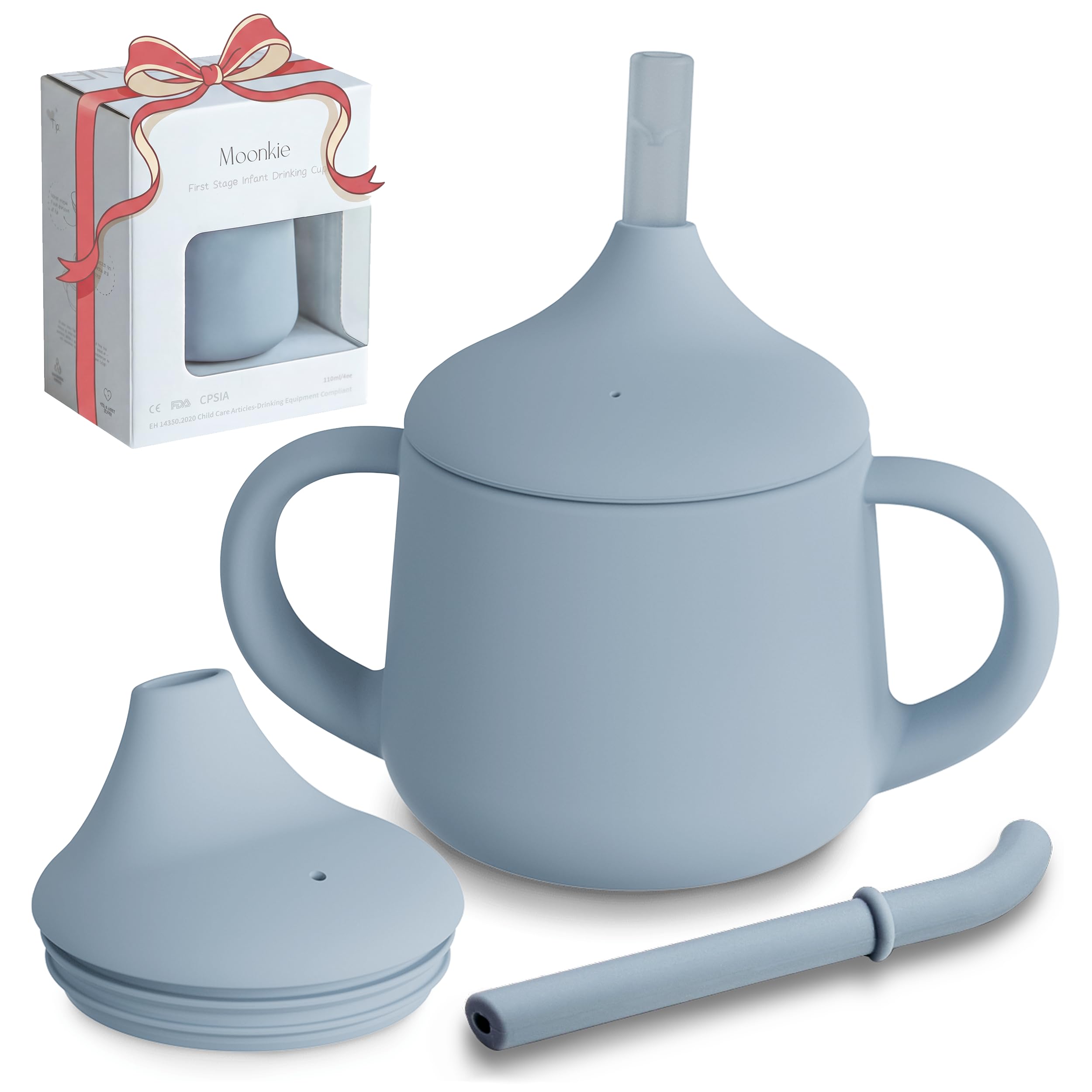 Silicone Baby Sippy Cups | 3 Stages Training Cup Straw Cup for Infants Toddlers and Kid | 4 oz 1Pack